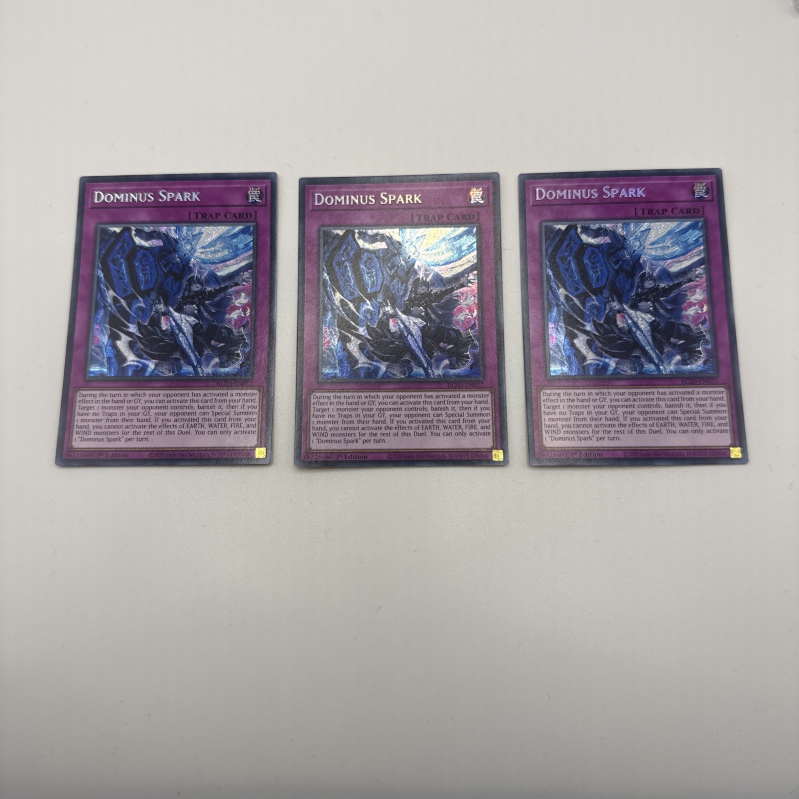 Konami Yu-Gi-Oh TCG Dominus Spark Trap Card BLZD-EN077 1st Edition x3