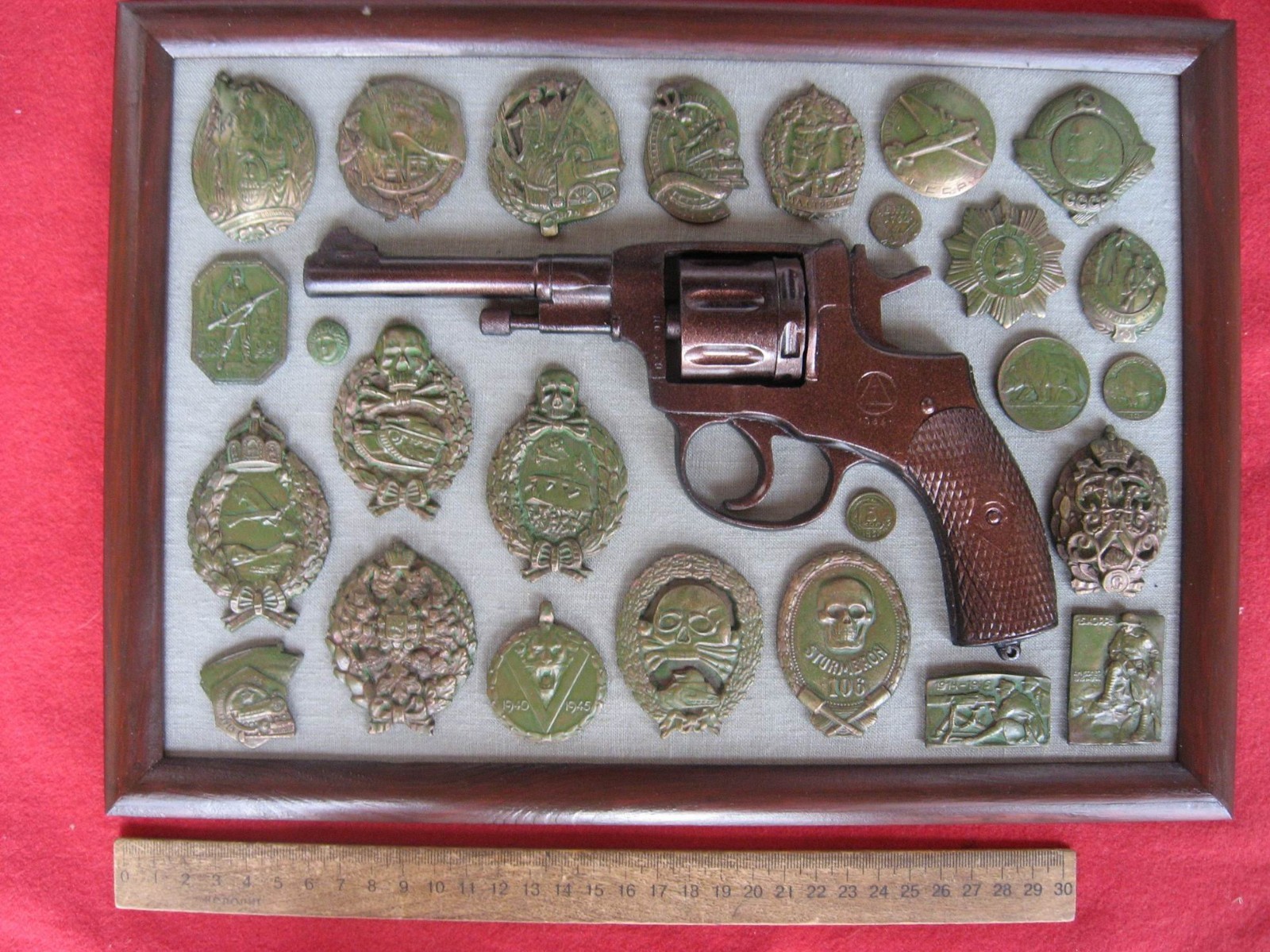 Imperial Russian & Soviet Military Badges 3D Wall Plaque Shadow Box with Revolve