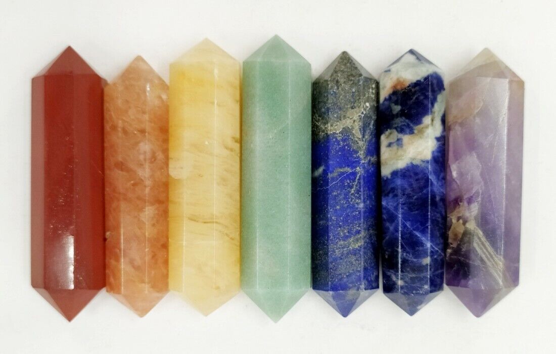 7 pcs  Natural Chakra Point Point Pencil,  Double Terminated Crystal Point