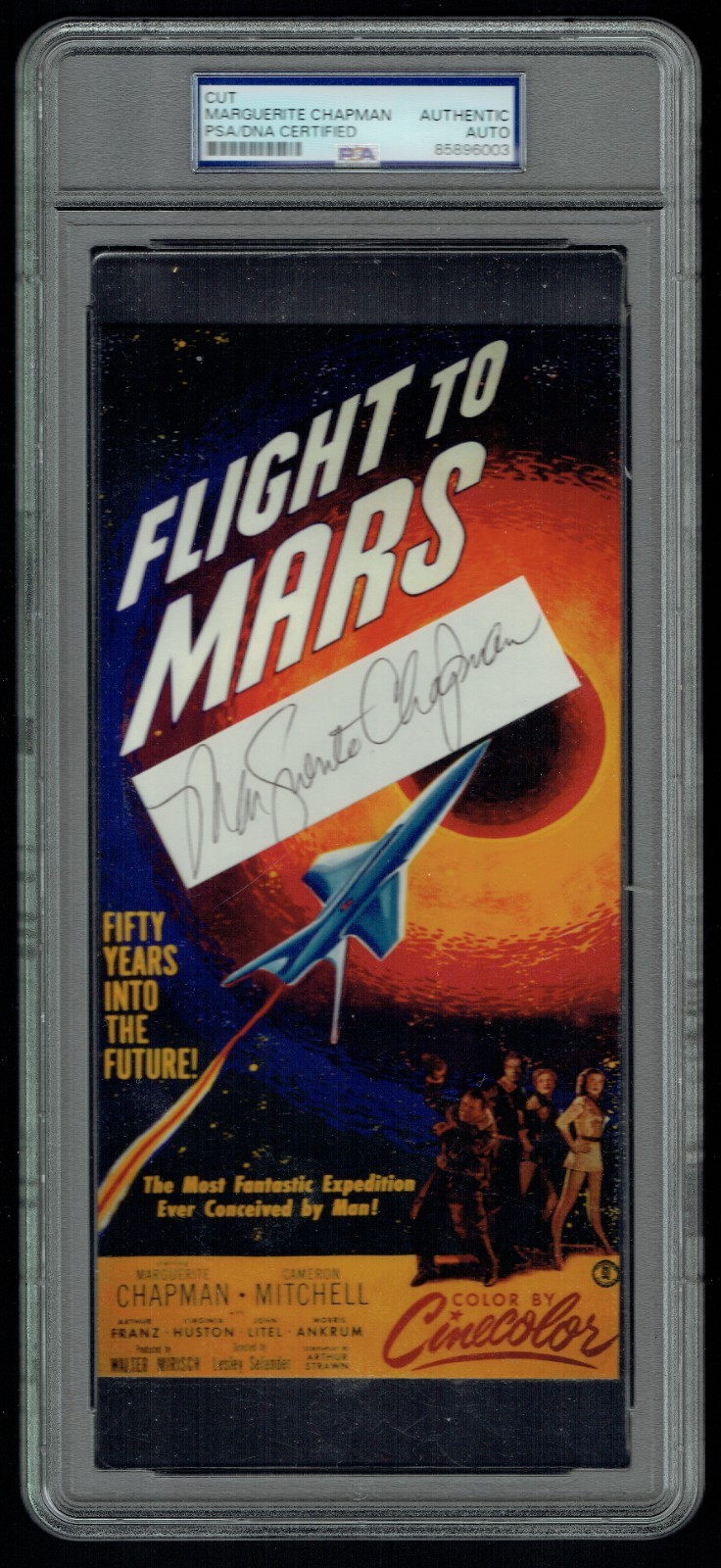 Marguerite Chapman signed autograph 4x9 Cut Movie Poster Flight to Mars PSA Slab