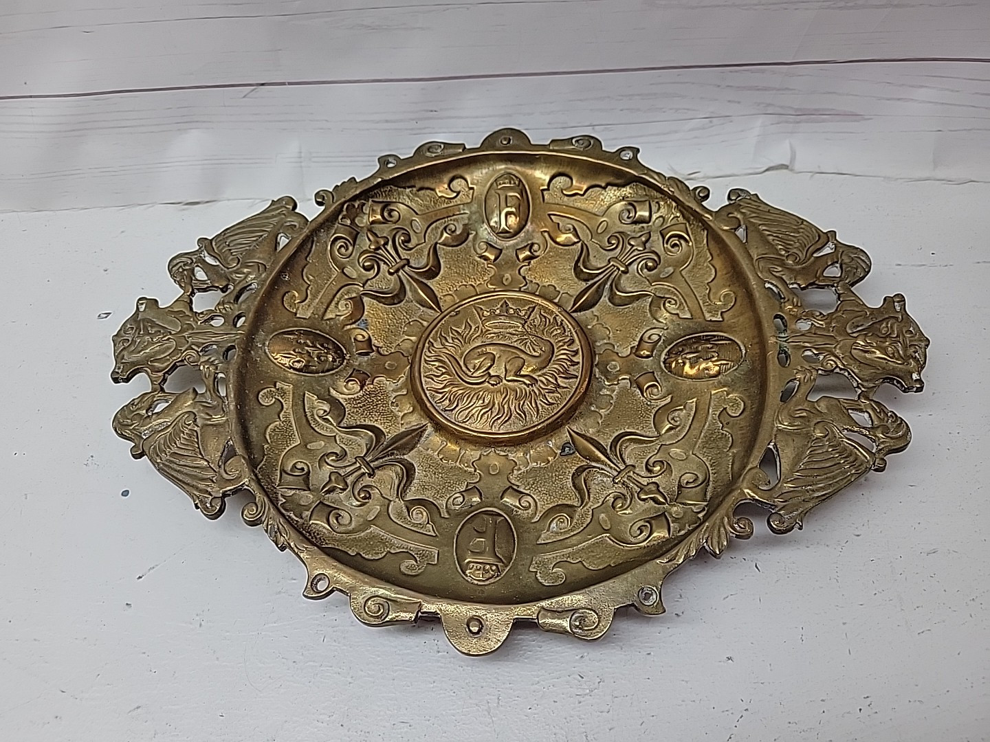 Antique Franco 1st Francis I of France French Crown And Salamander Bronze Plate