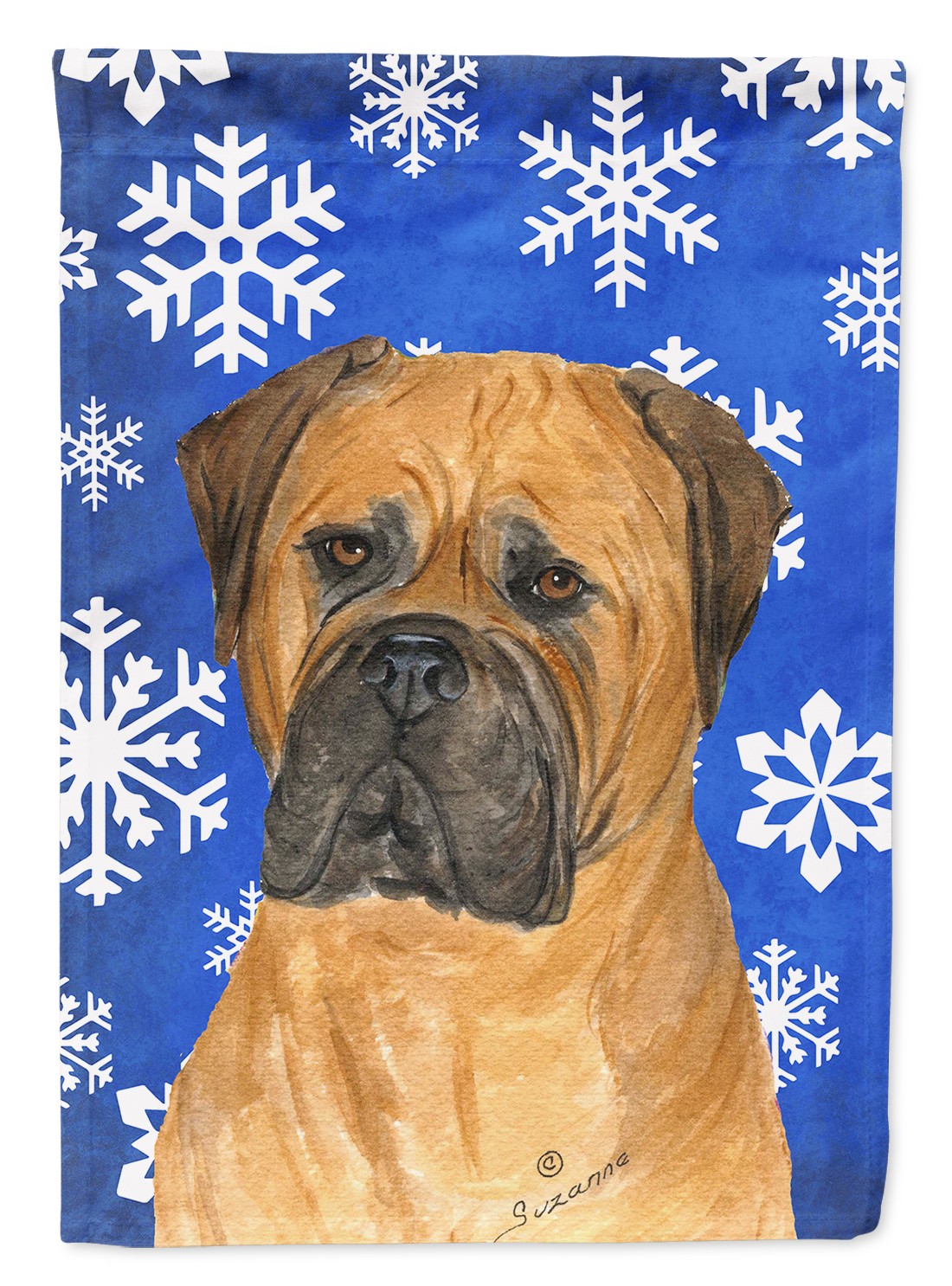 Caroline\'s Treasures Bullmastiff Winter Snowflakes Holiday Garden Flag SS4655GF