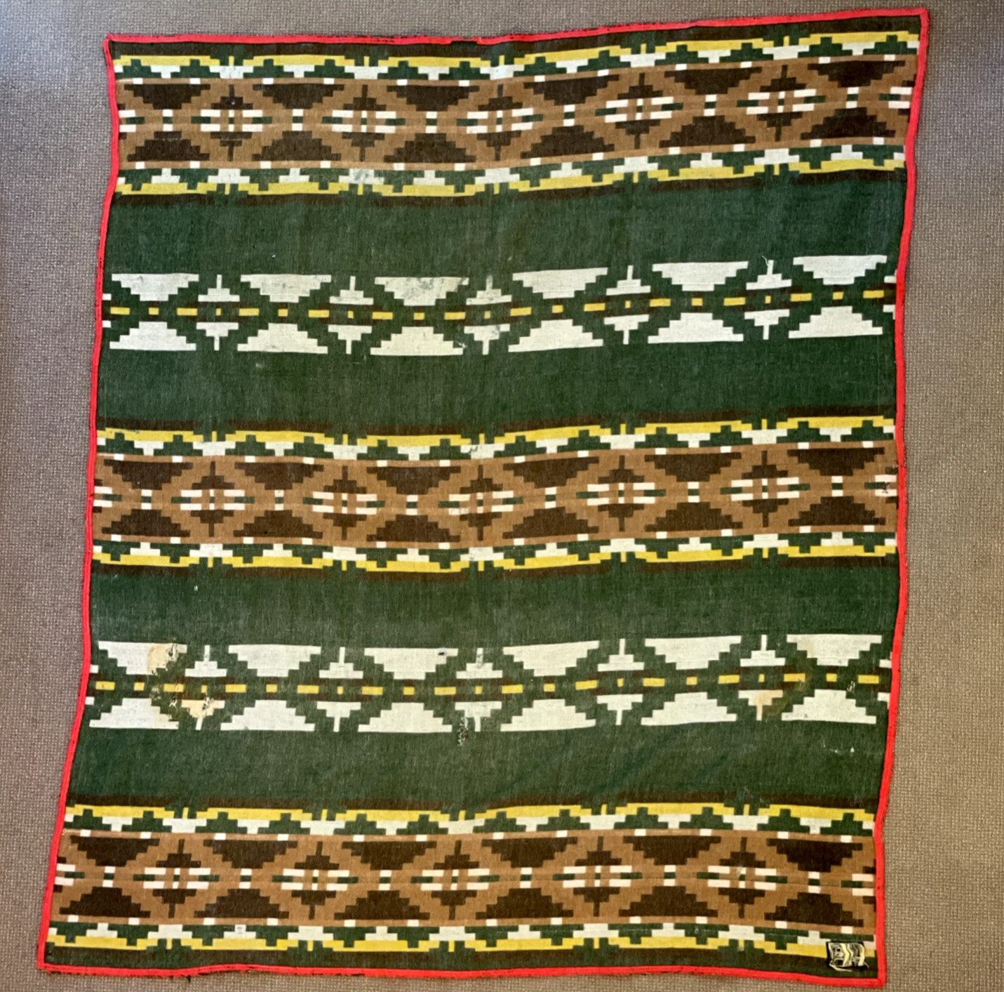 Antique Oregon City Woolen Mills Indian Trade Blanket DISTRESSED 1920s Green