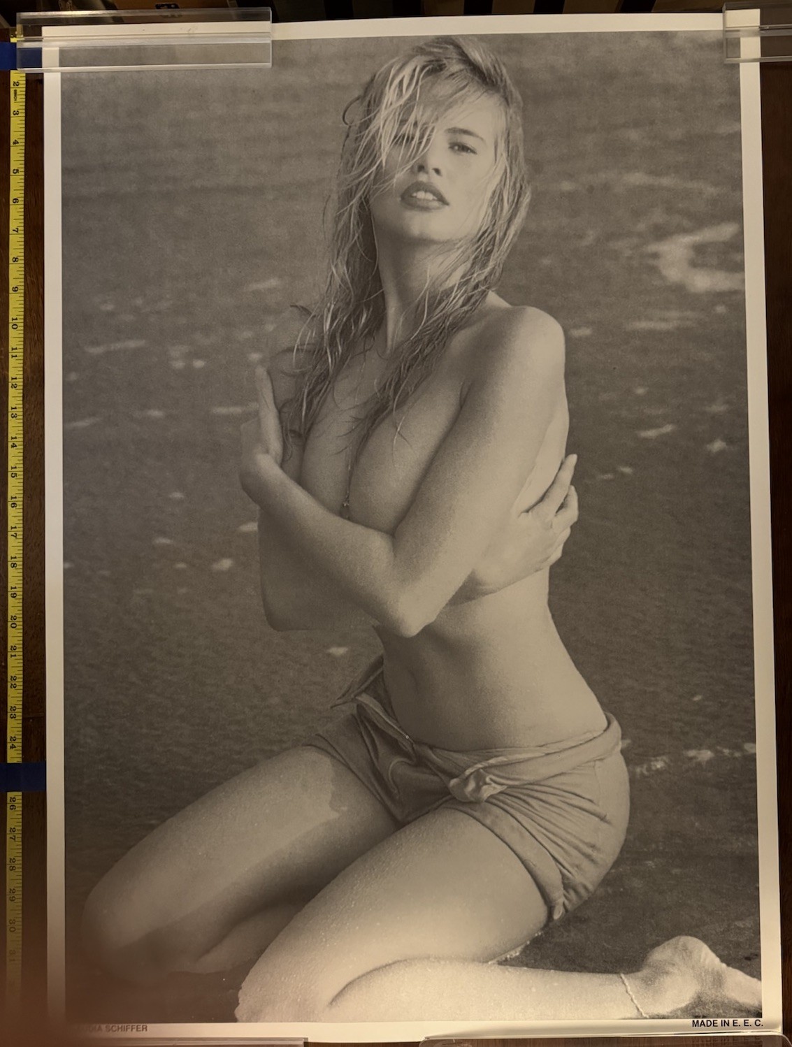 Vintage Claudia Schiffer Poster Black White Supermodel Pinup Made In EEC