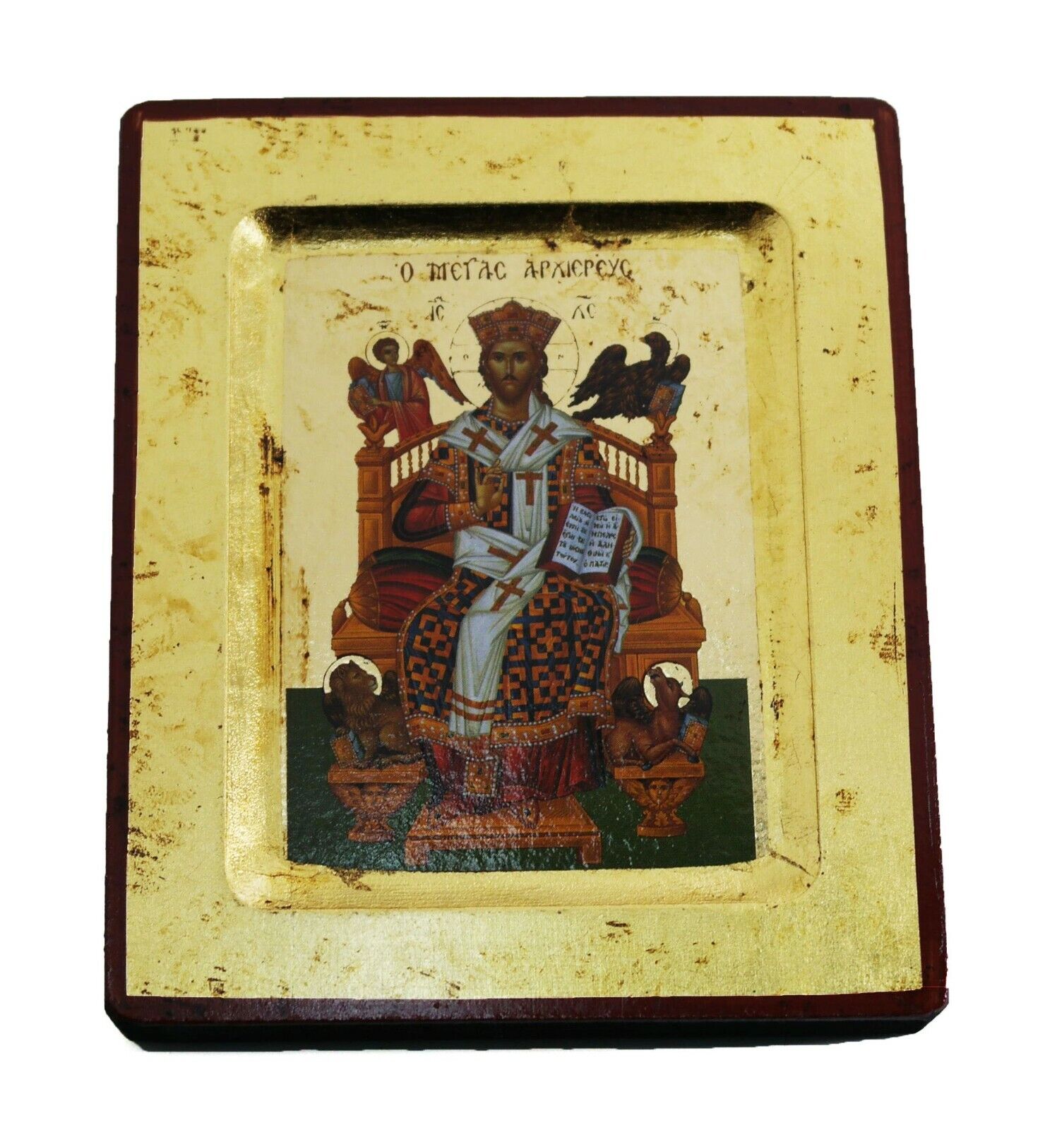 Greek Russian Orthodox Handmade Wooden Icon Christ Great Archpriest 12.5x10cm