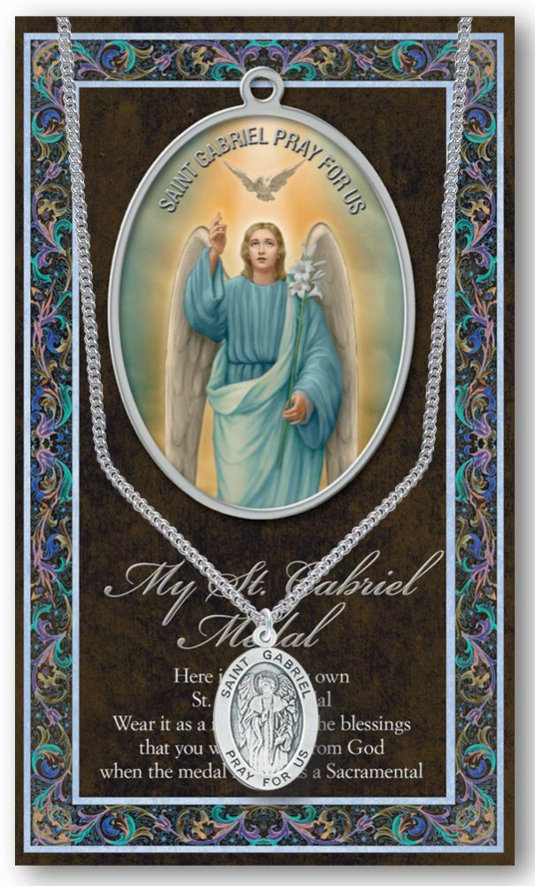 St. Gabriel the Archangel Medal Necklace with Embossed Holy Pamphlet