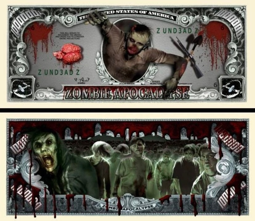 40 Pack Zombie Apocalypse Dollar Bill Horror Collectible Novelty Money Banknotes