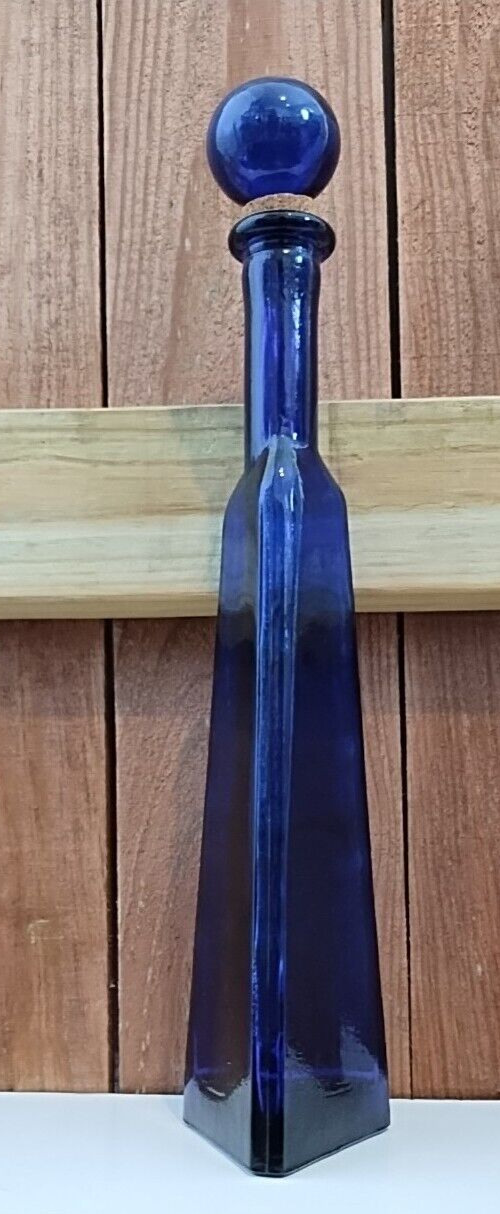Triangle Cobalt Blue Wine Bottle & Cork Stopper 17\
