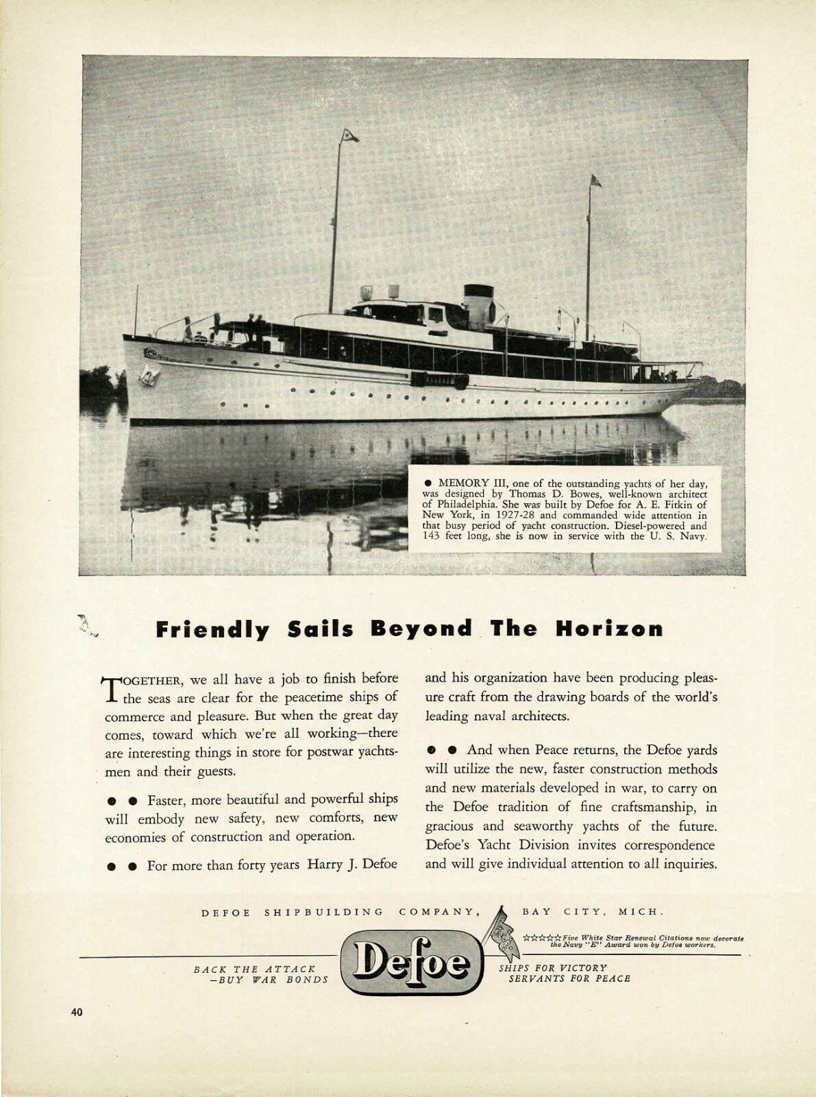 1945 DEFOE Shipbuilding 143\' Motor Yacht \