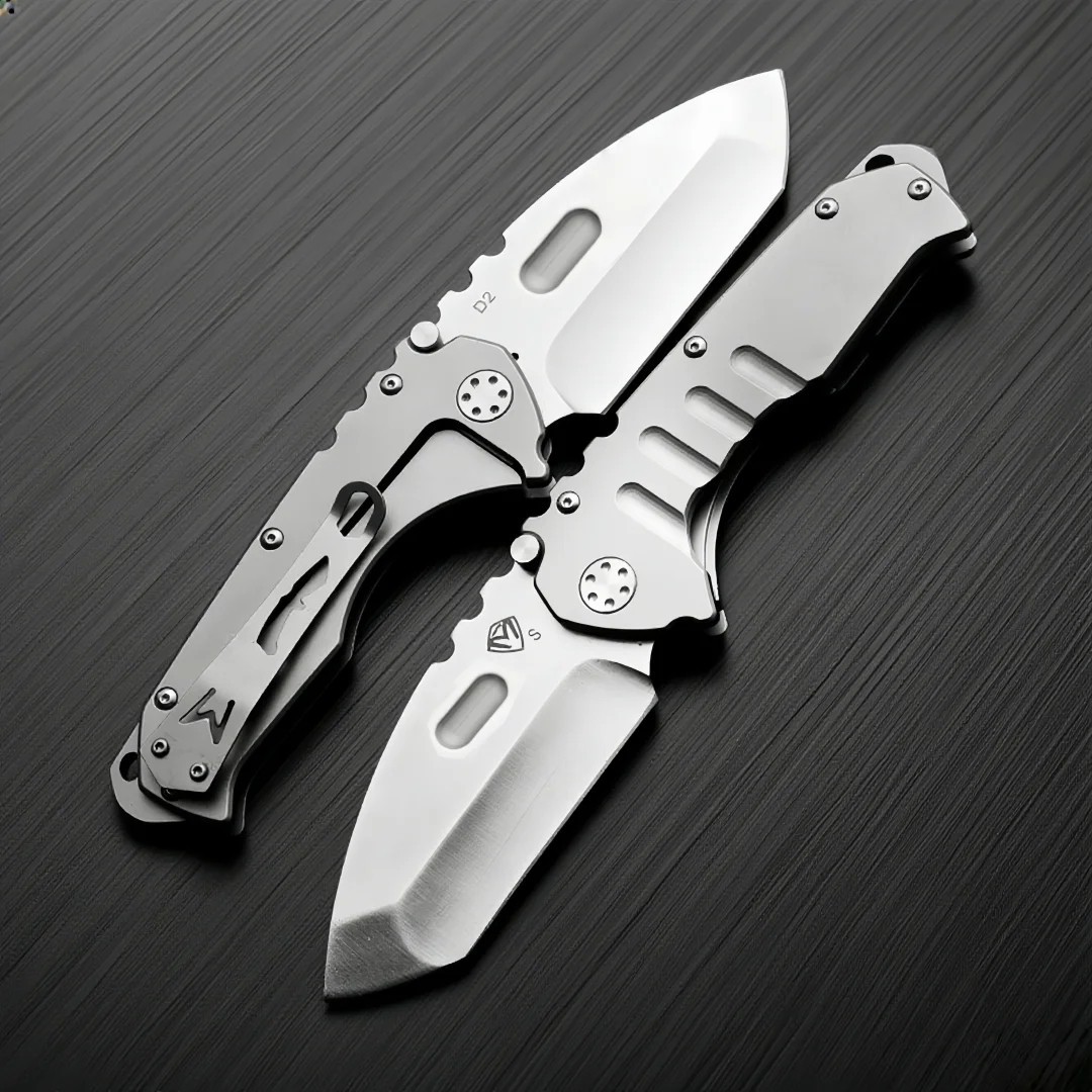 Heavy Duty Silver Folding Blade Tactical Knife D2 Blade Pocket EDC Knife 60HRC Heavy Duty Silver Folding Blade Tactical Knife D2 Blade Pocket EDC Knife 60HRC