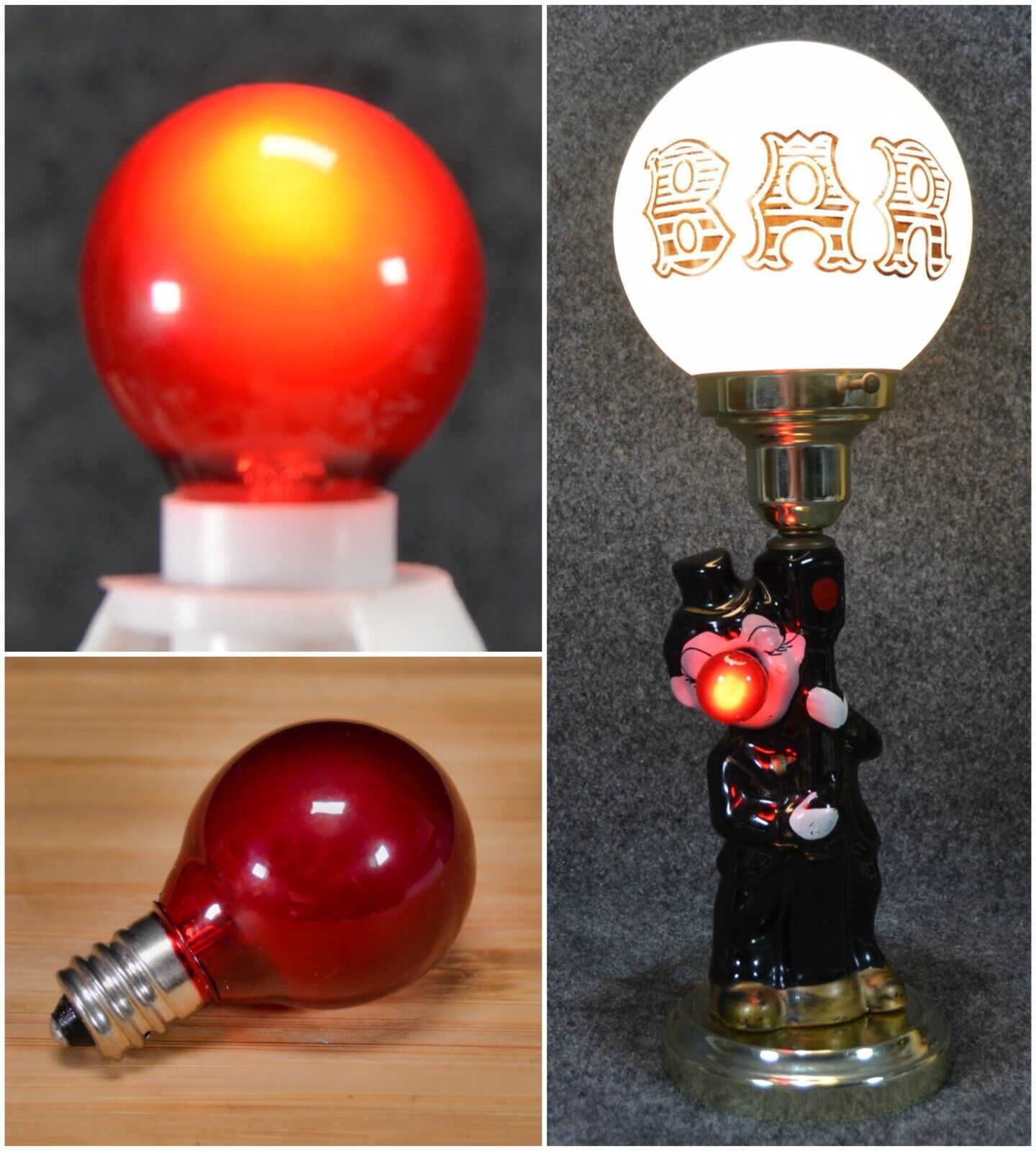 Ceramic Drunk HOBO Lamp Post Bar Lighted NOSE Replacement Bulb RED