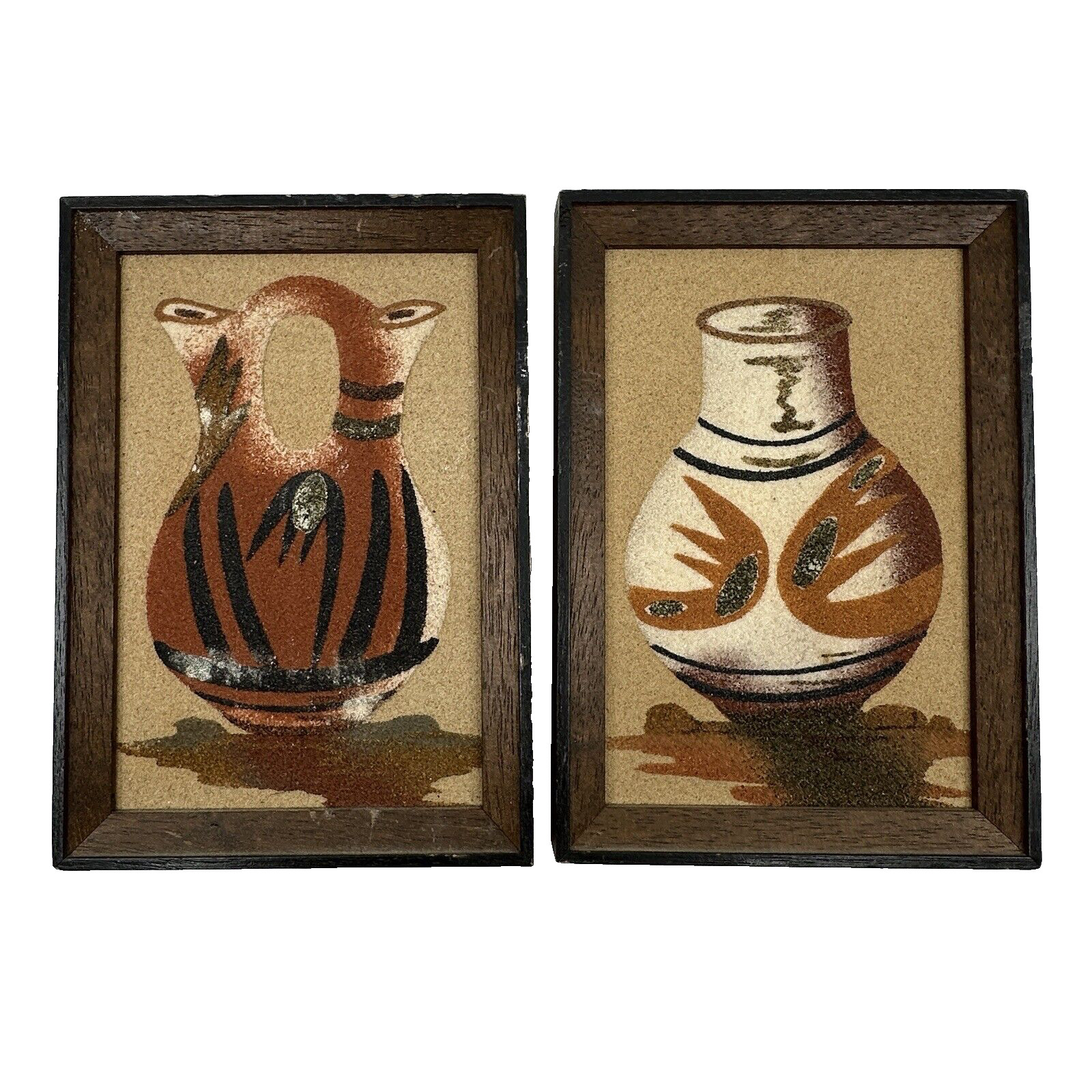 Vintage Set Of 2 Art Southwest Style Picture Small Vase Native American Framed