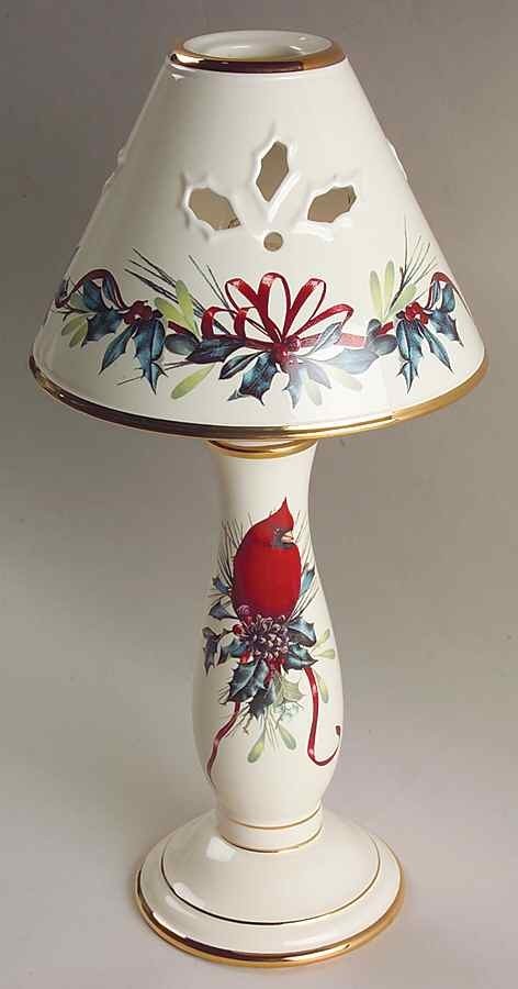 Lenox Winter Greetings Candlestick Lamp Cardinal Holly Porcelain Gold Box 761852