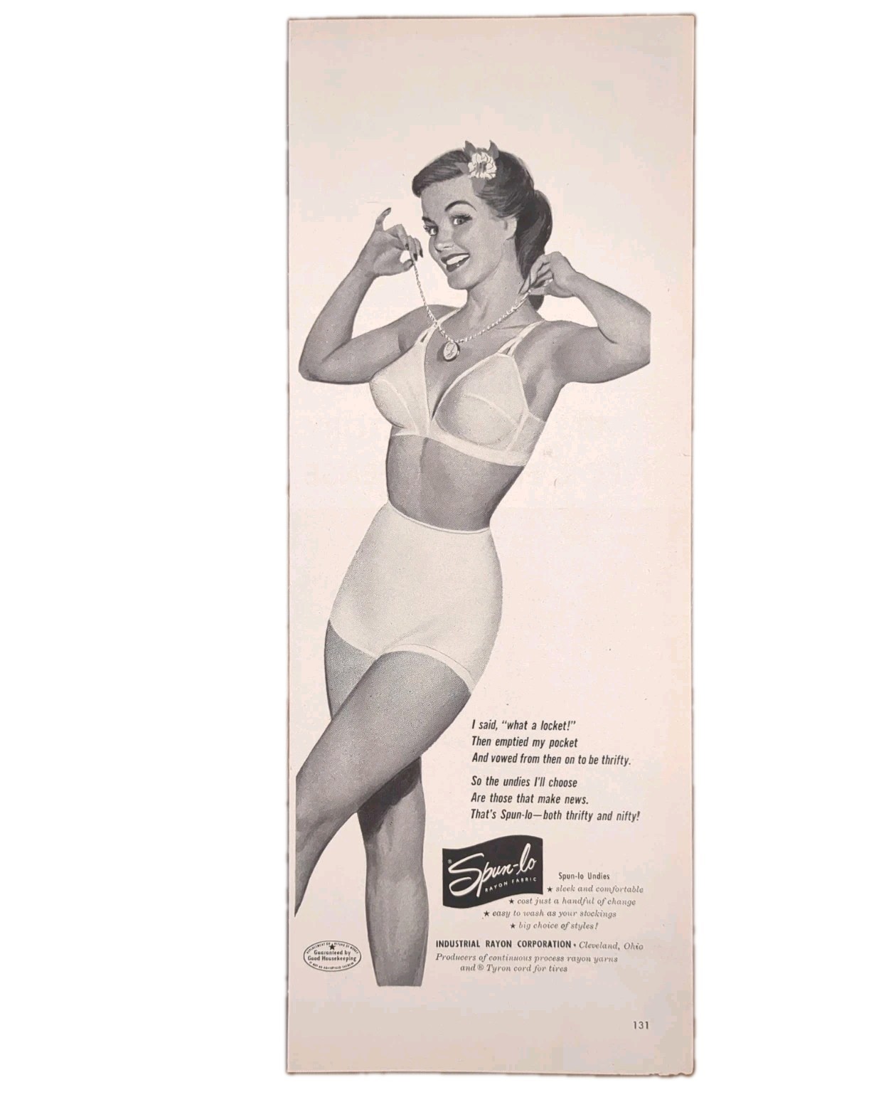 1950\'s vintage Spun-lo bra and girdle print ad, sexy, unique retro art