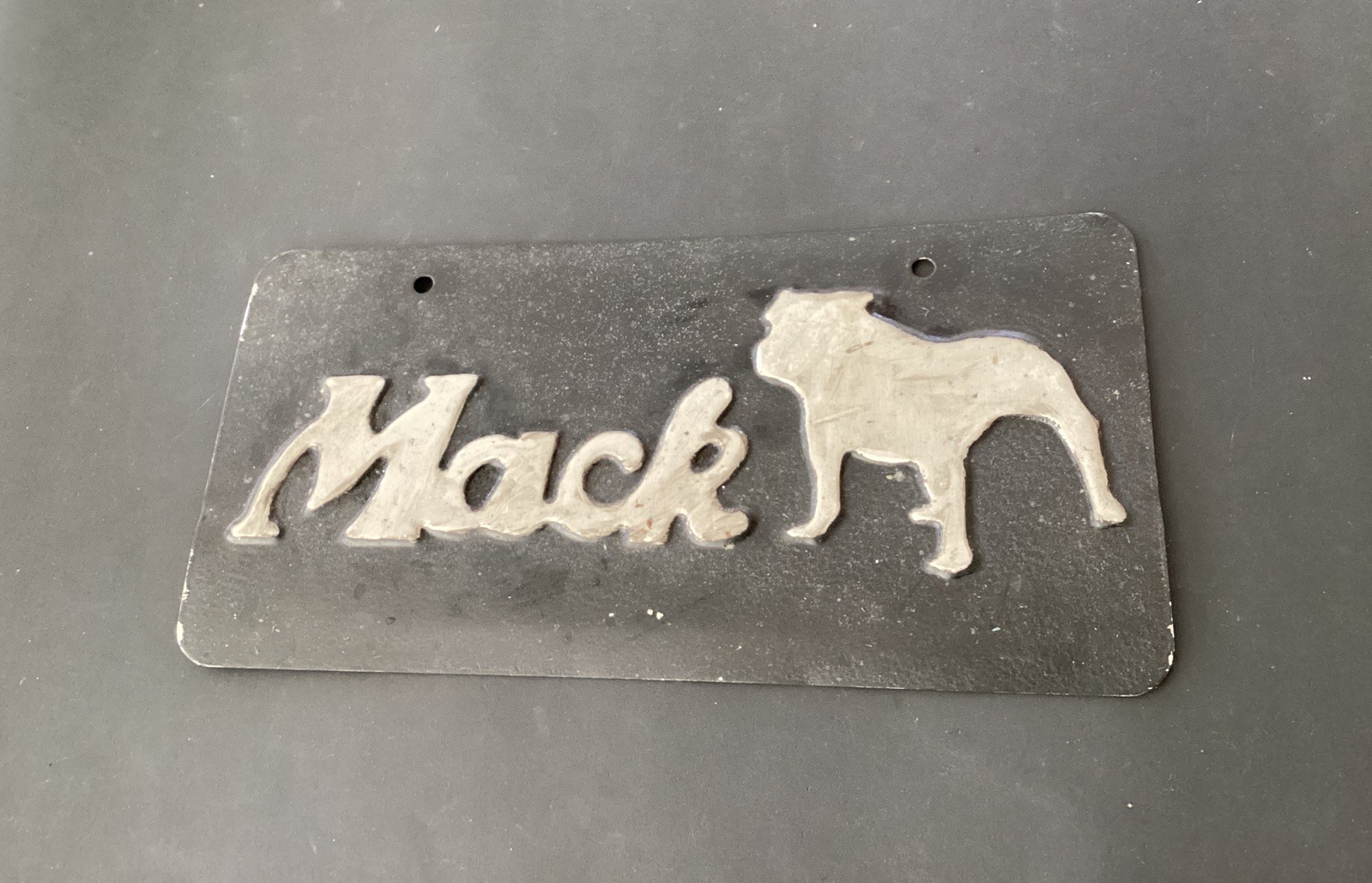 Vintage Mack Trucks Bull Dog Advertising Metal License Plate EMBOSSED 