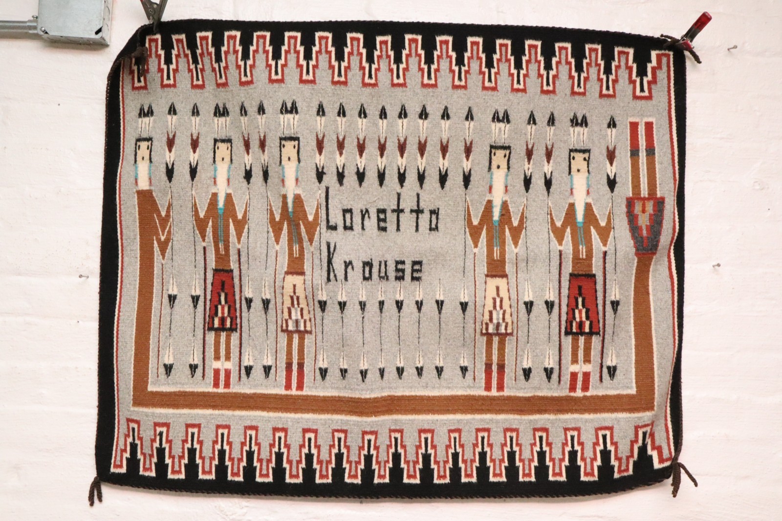 ATQ Navajo Rug Textile Native American Indian 39x31 Weaving VTG Yei Pictorial