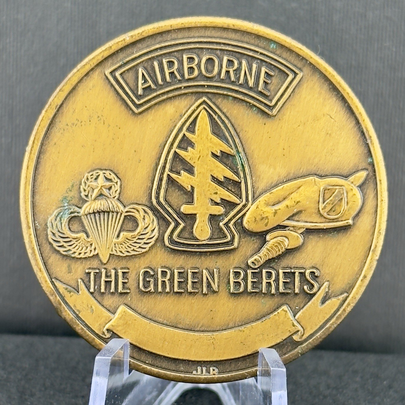 Authentic Early 20th SFG (Airborne) Green Berets Challenge Coin, Maker Marked