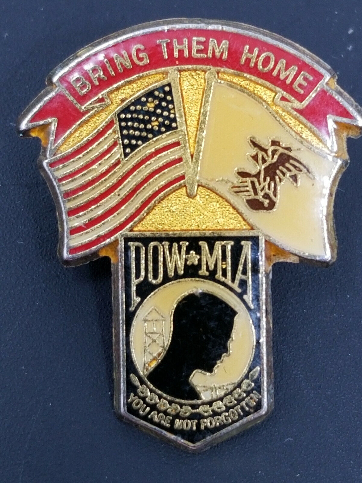Lapel Pin POW-MIA Flag Eagle Shield Bring Them Home Vintage