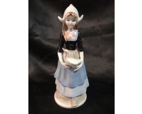 Rare Vintage Llrado Style Dutch Girl with Duck Figurine Collectible Decorative