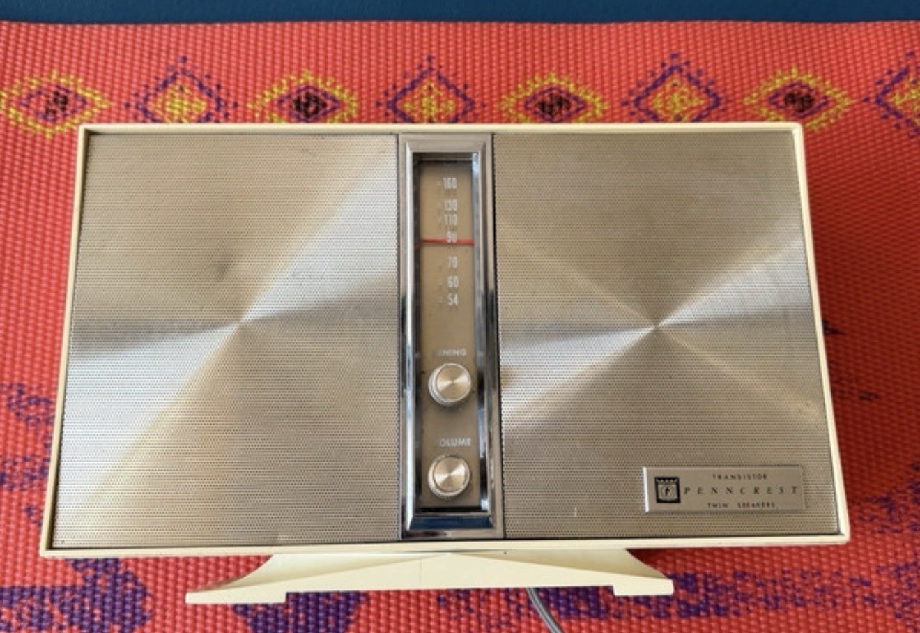 Vintage Penncrest Twin Speakers AM Transistor Table Radio Tested Working