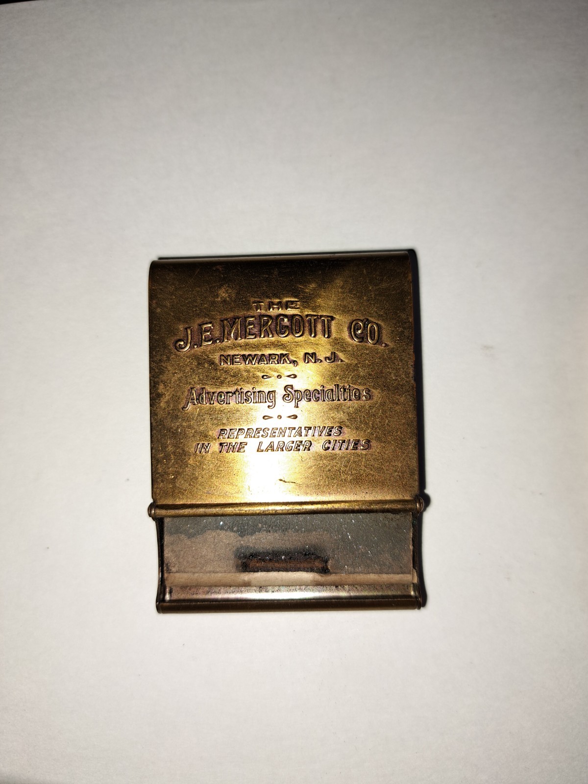 1926 J.E.Mergott Co Advertising Match Safe Sesqui-centennial Philadelphia Brass