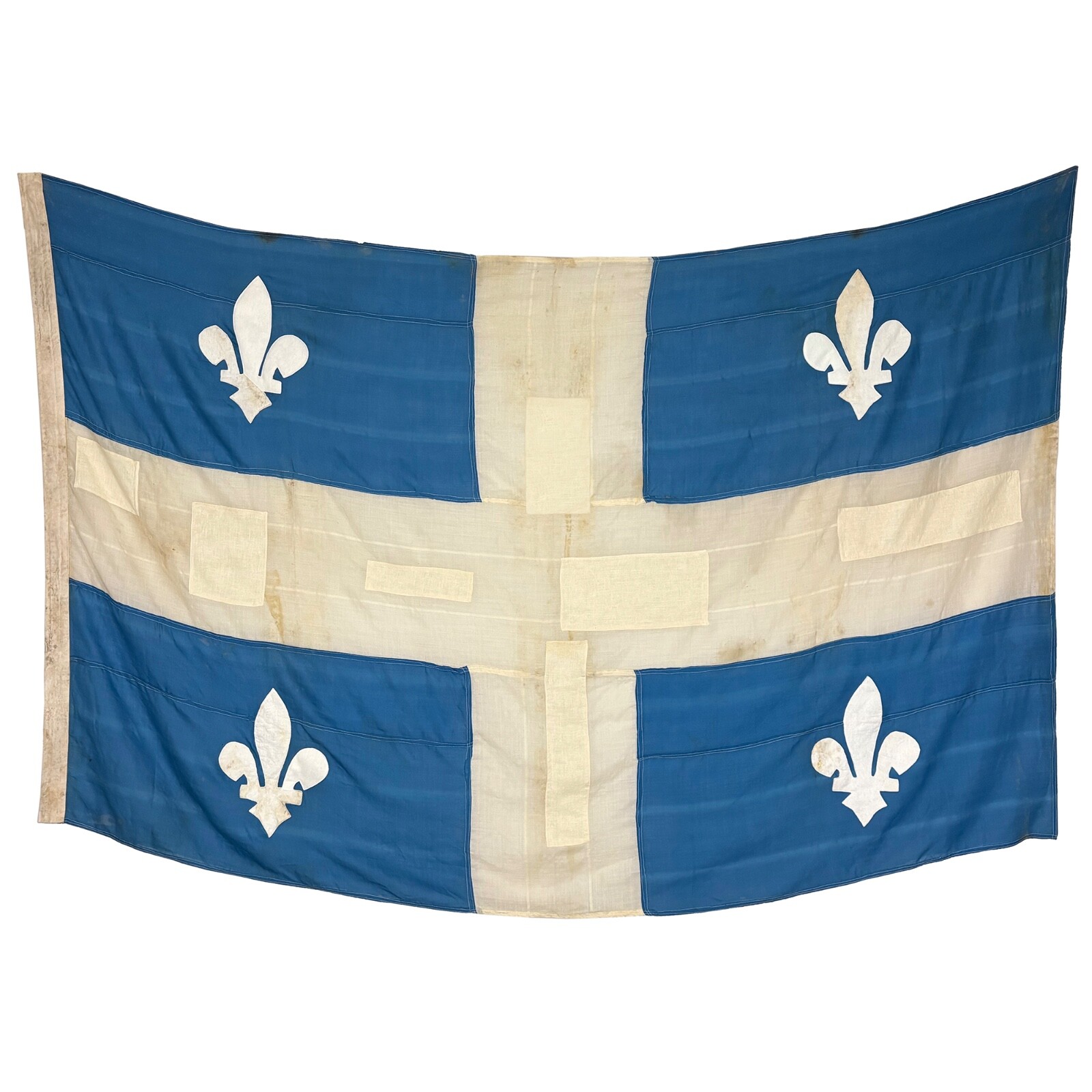 XL Vintage Wool Quebec Flag French Canada Nautical Cloth Textile Art Fleurdelisé
