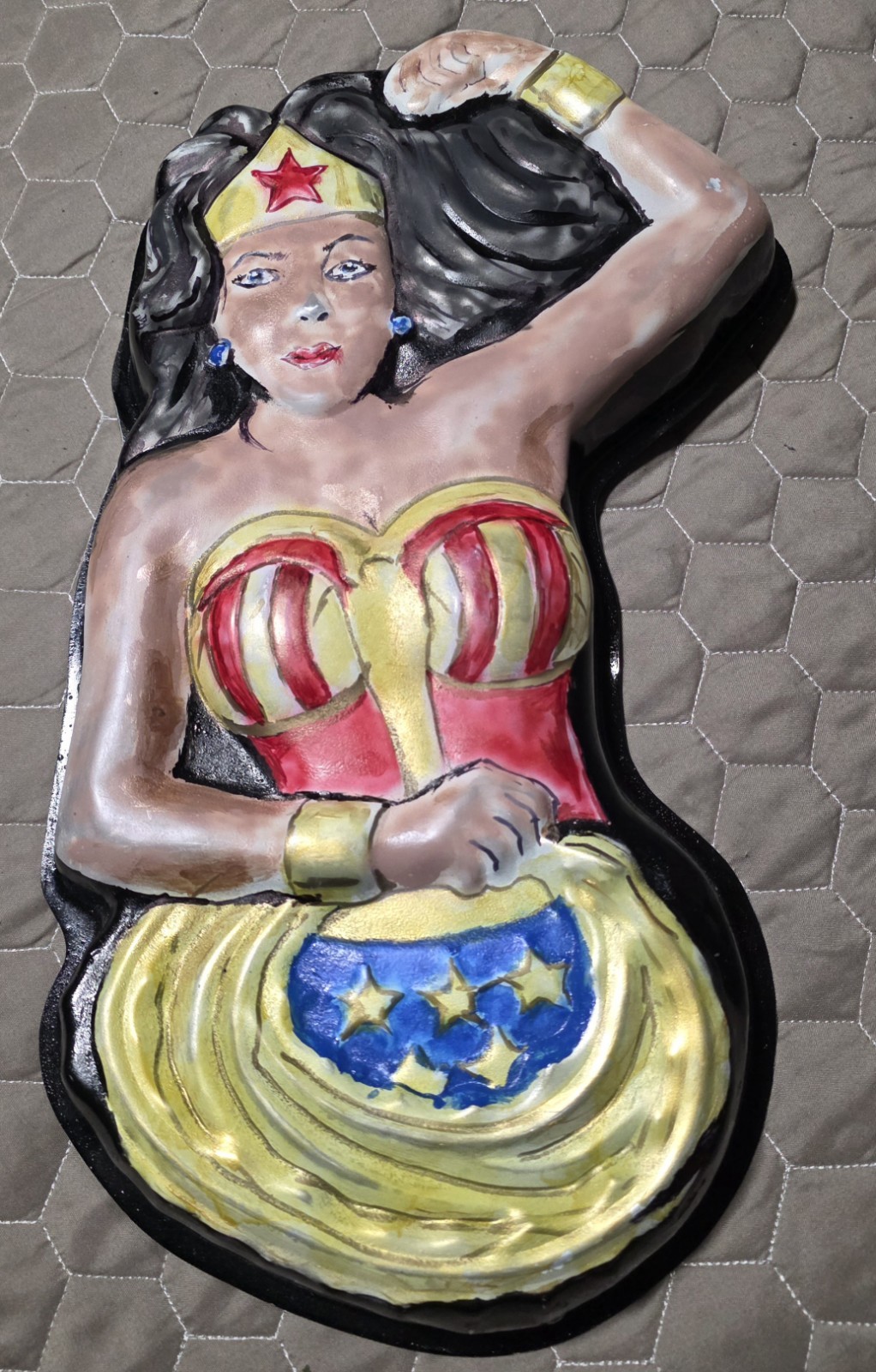 Folk Art Painted 1978 Wilton Wonder Woman aluminum Cake Pan Vintage