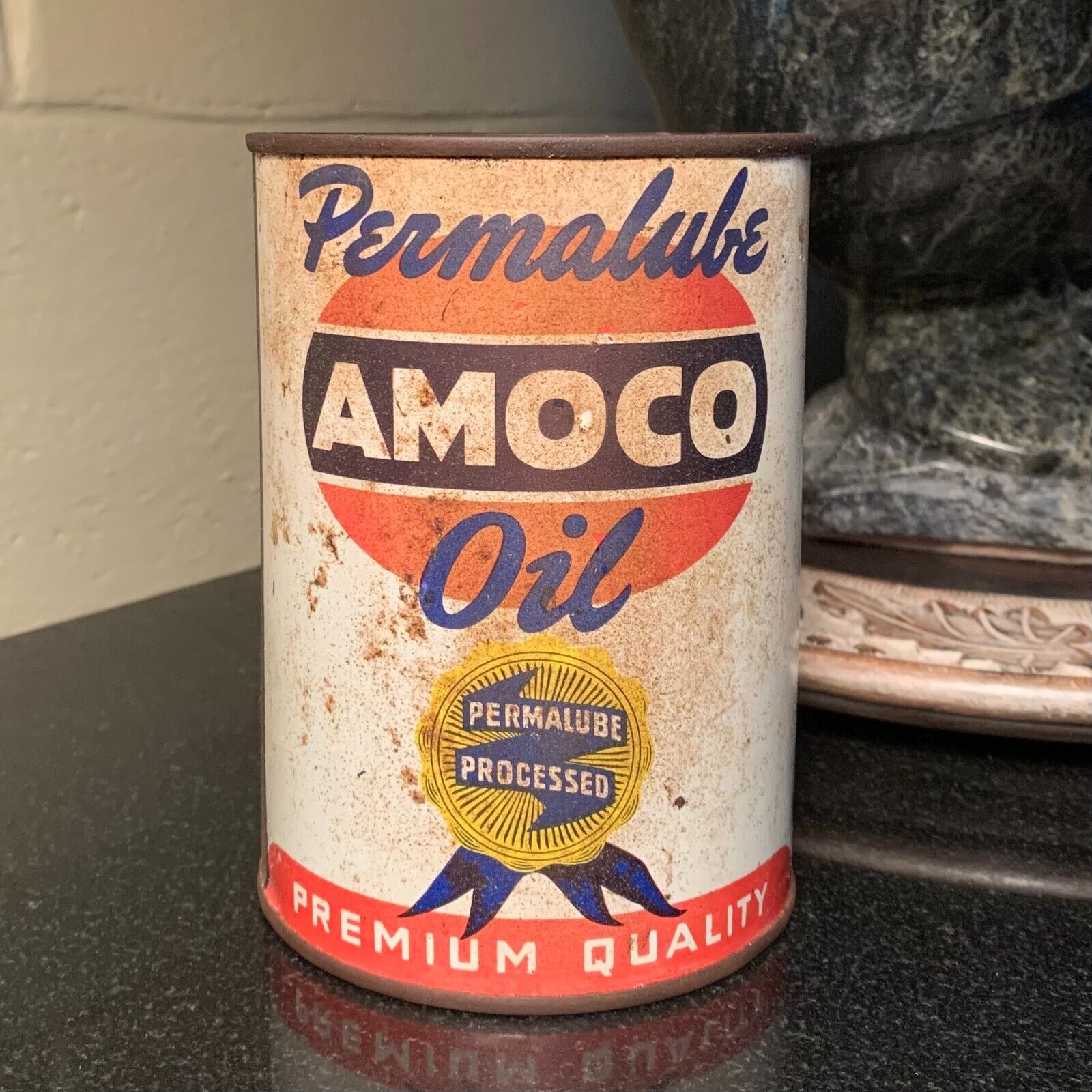 Vintage 1 Quart Permalube Amoco Motor Oil Tin Can American Oil Co. Petroliana