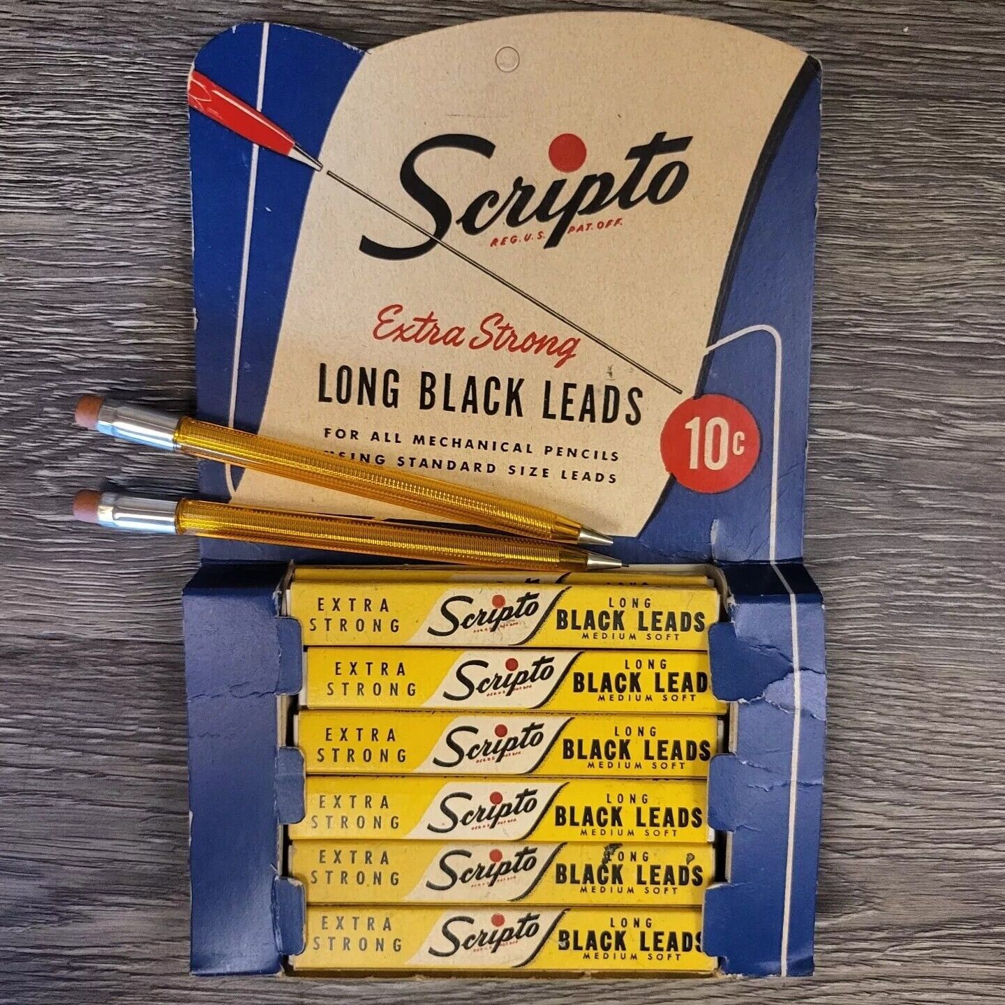 Vintage Scripto Lead Pencil Display Checkout USA Translucent Swirl Long Med Soft