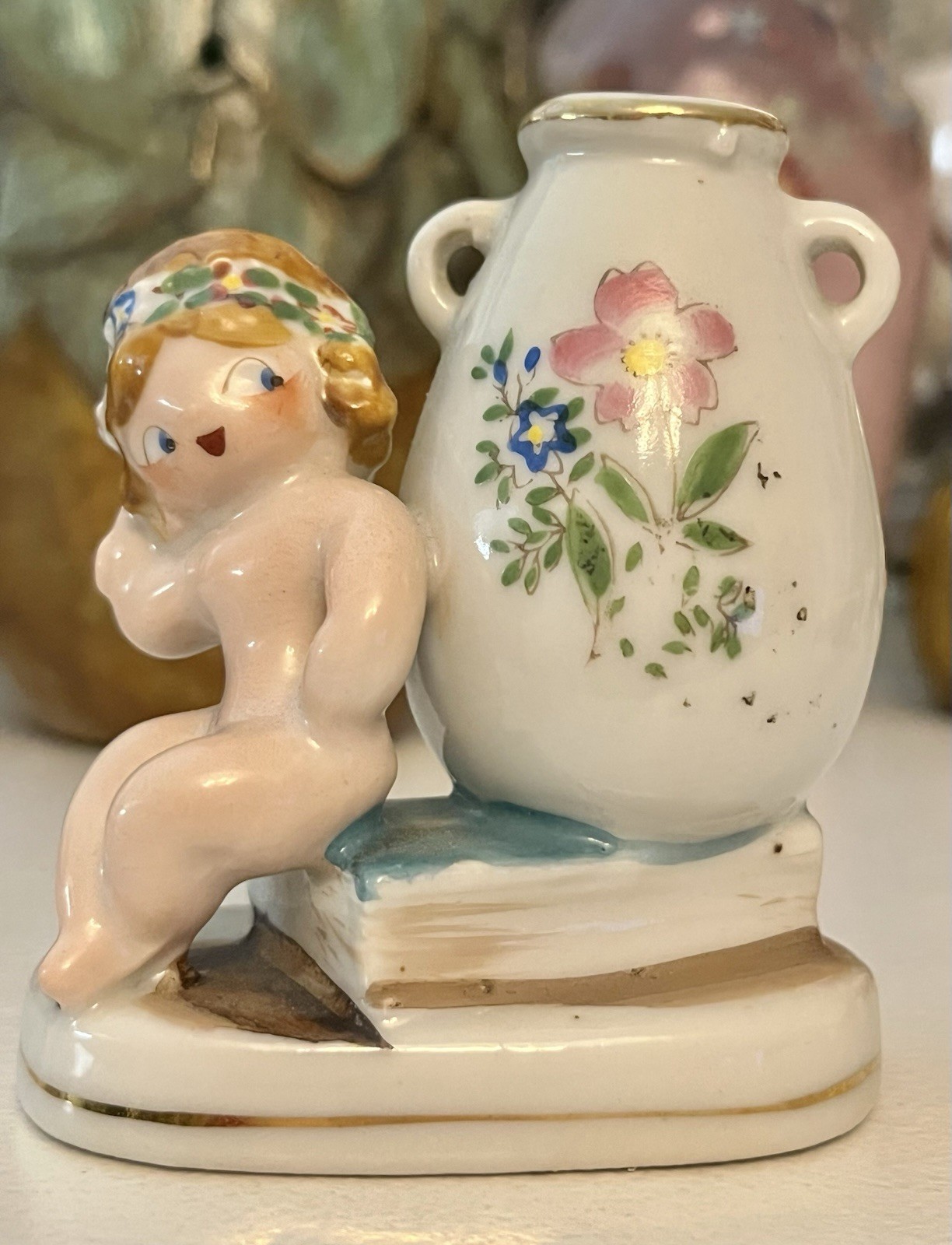 Vintage Nude Flapper Girl Mocco Figurine Miniature Bud Vase Occupied Japan