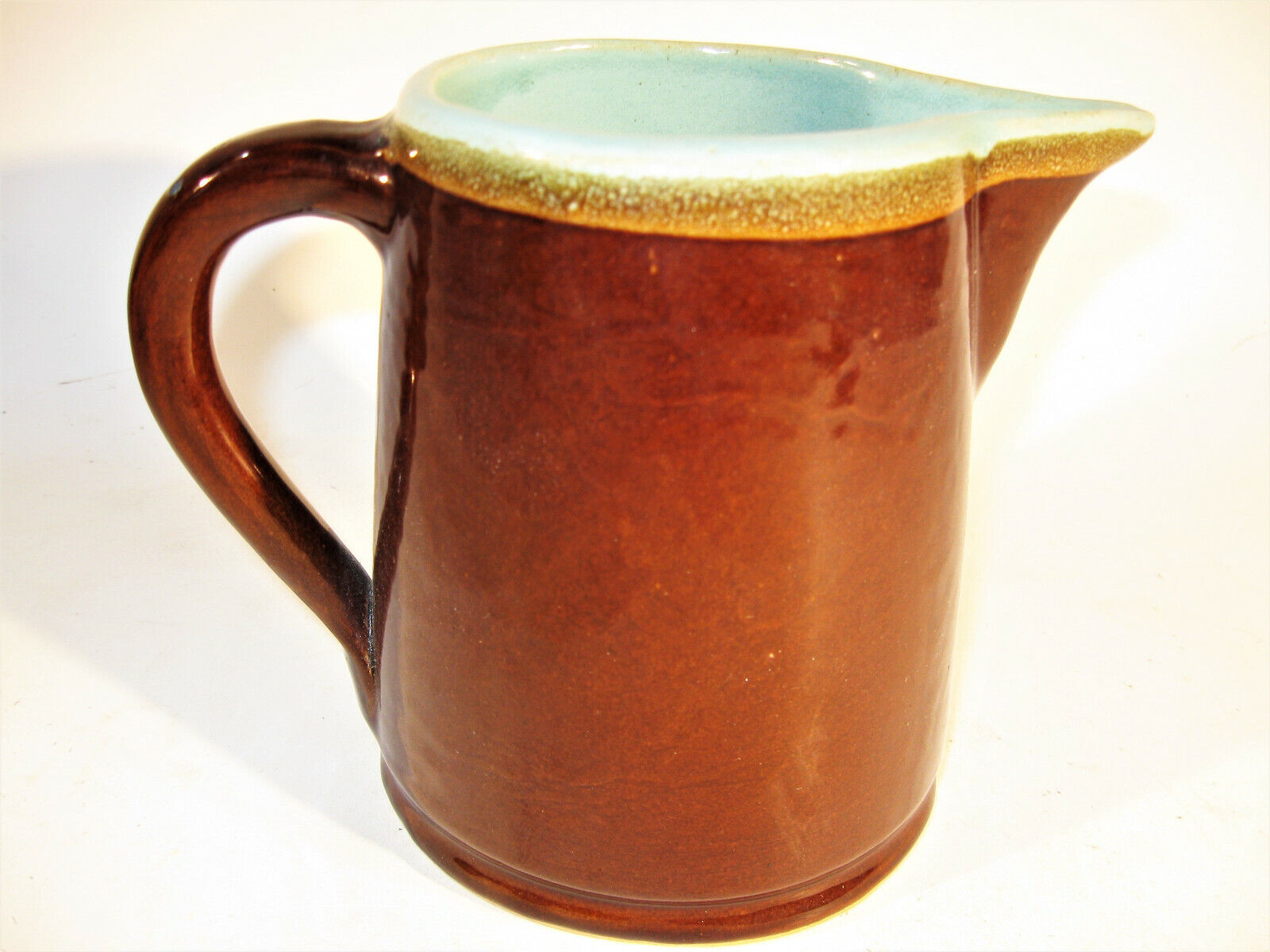 Vintage Brown And Blue Stoneware Creamer Or Small Milk Pitcher 1940\'s