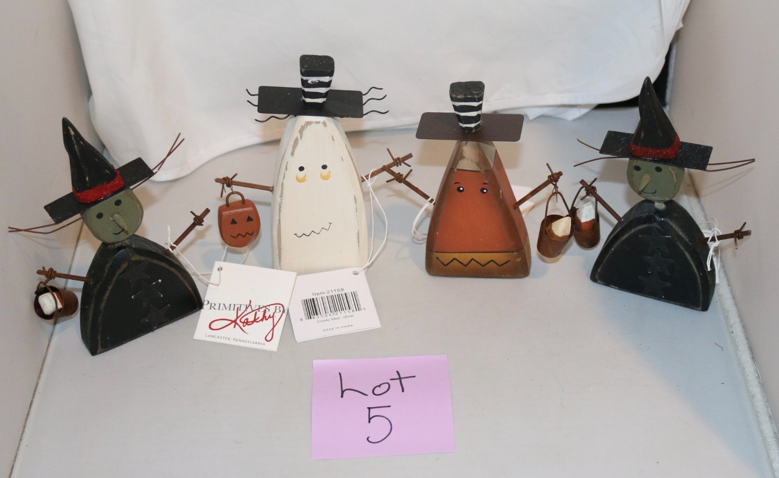 AS IS Primitives by Kathy Halloween Sitter Set 4 Witch Rustic Home Decor Ghost