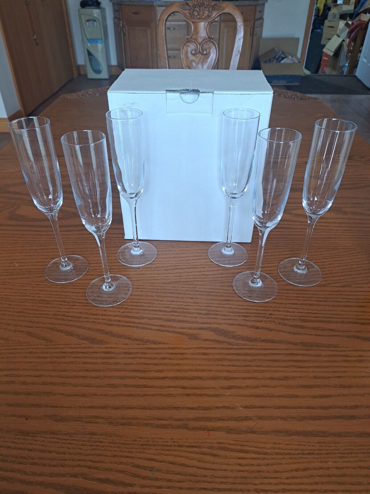 Stolzle Lausitz Angelina 5 3/8 oz Champagne Fluted Glasses Set Of 6 Signed
