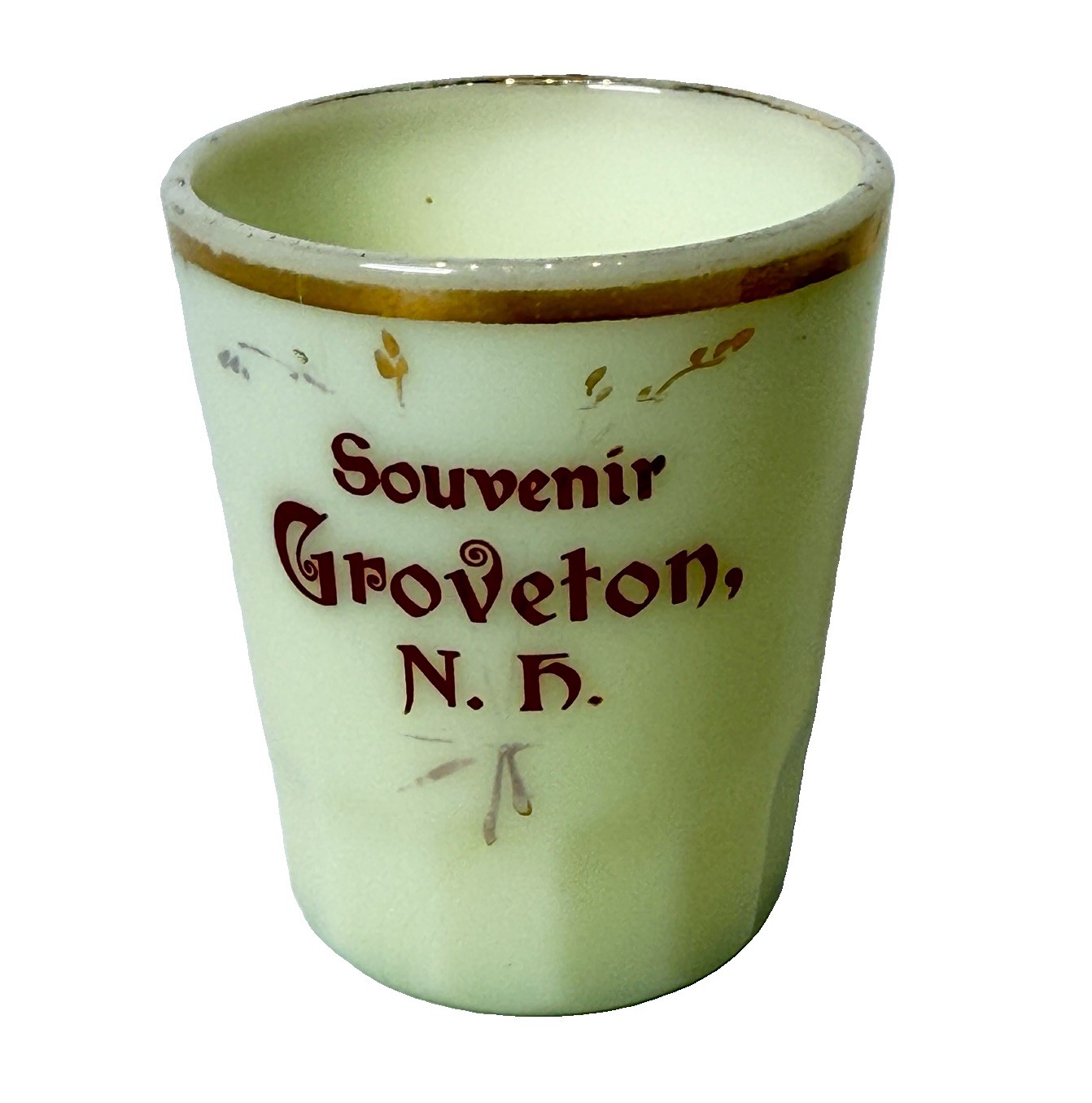 GROVETON NH NEW HAMPSHIRE Uranium Custard Souvenir ANTIQUE Glass TRINKET CUP