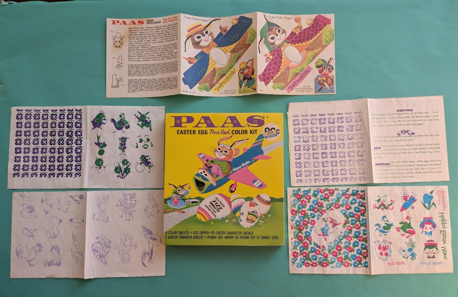 Vintage Paas Easter Dye Kit Egg Decorating Kitschy Bunny NOS Ephemera Rare 2