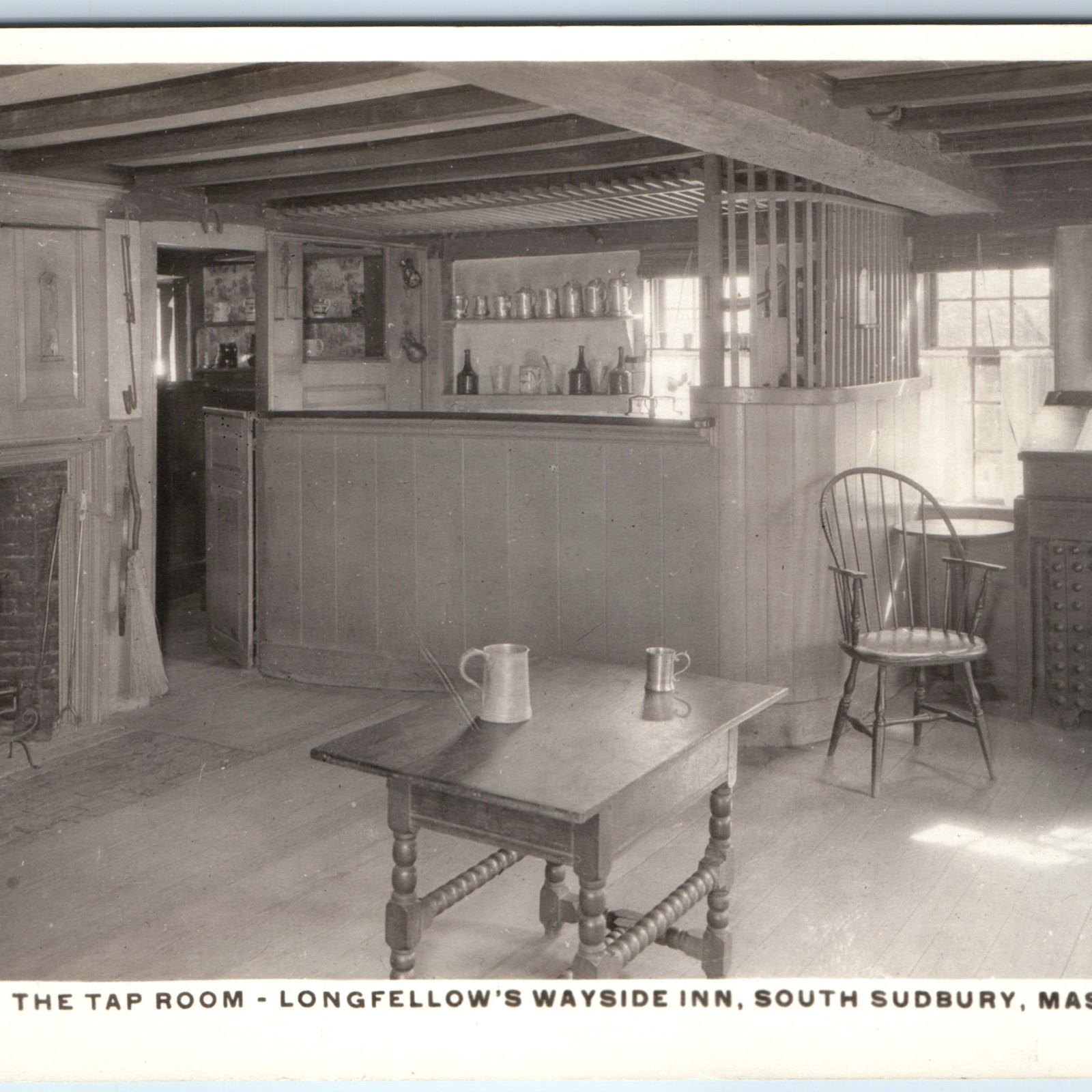 c1930s South Sudbury, MA Tap Room RPPC Longfellow\'s Wayside Inn Hotel Postcard