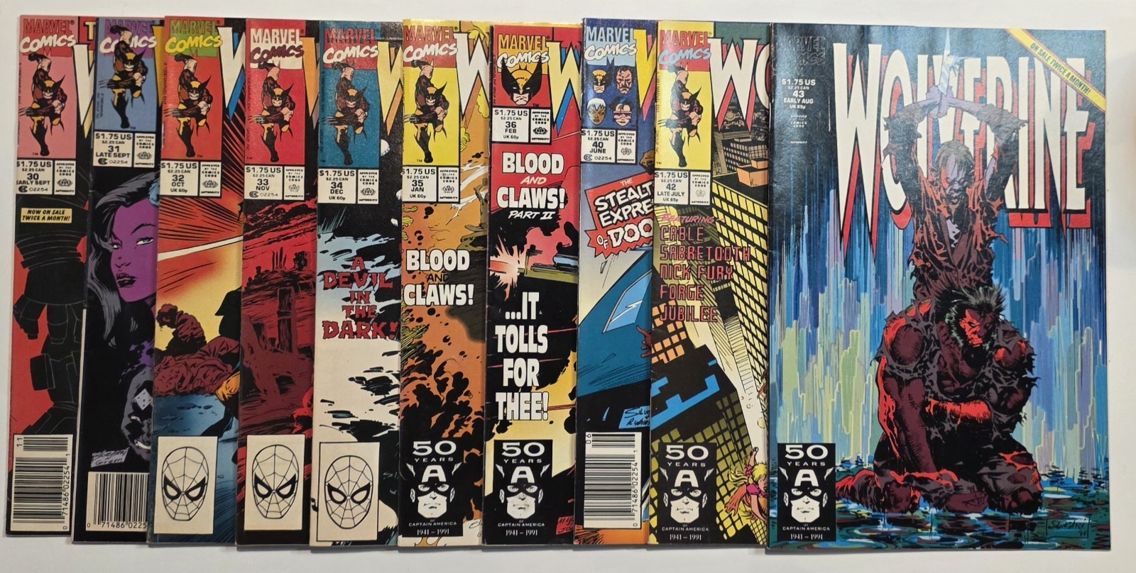 Marvel Comics Lot Of 10 Wolverine Comic Books Issue #30-36 & 40, 42-43