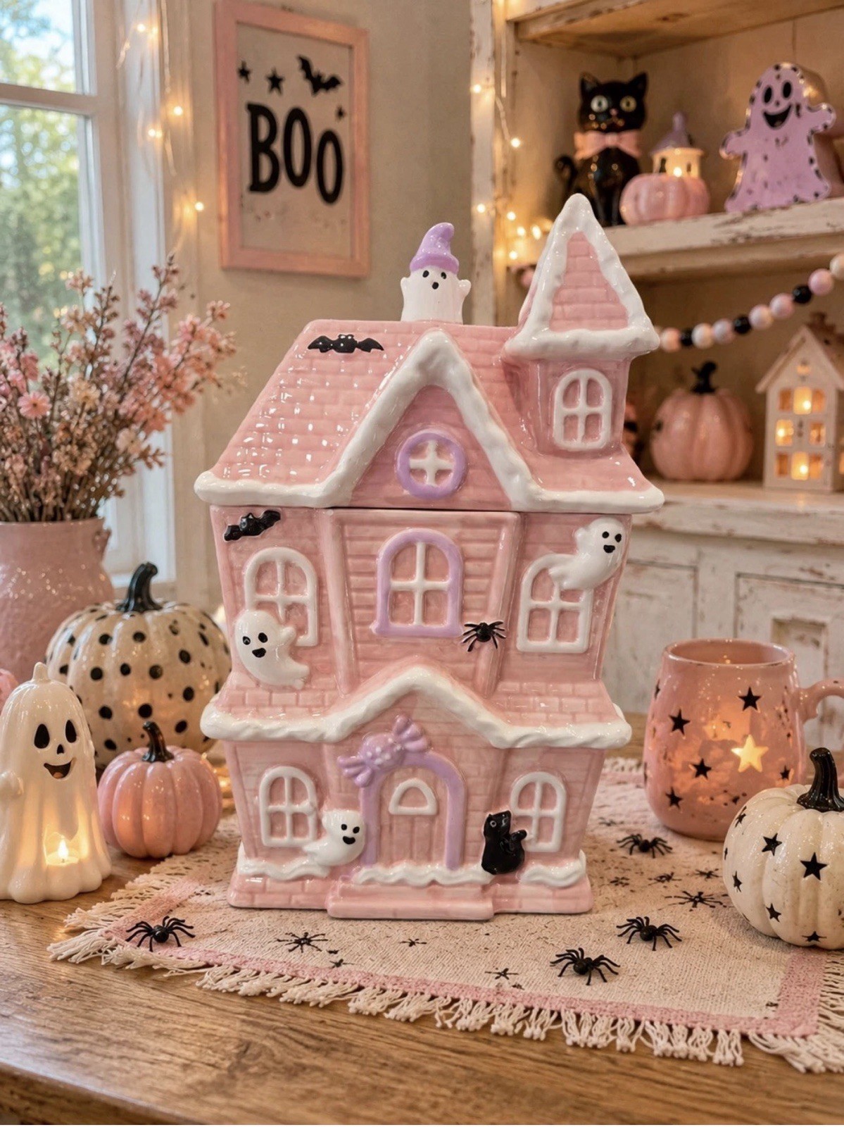Halloween Cookie Jar Ghost Haunted House Kitchen Decor Dog Treats Birthday rare