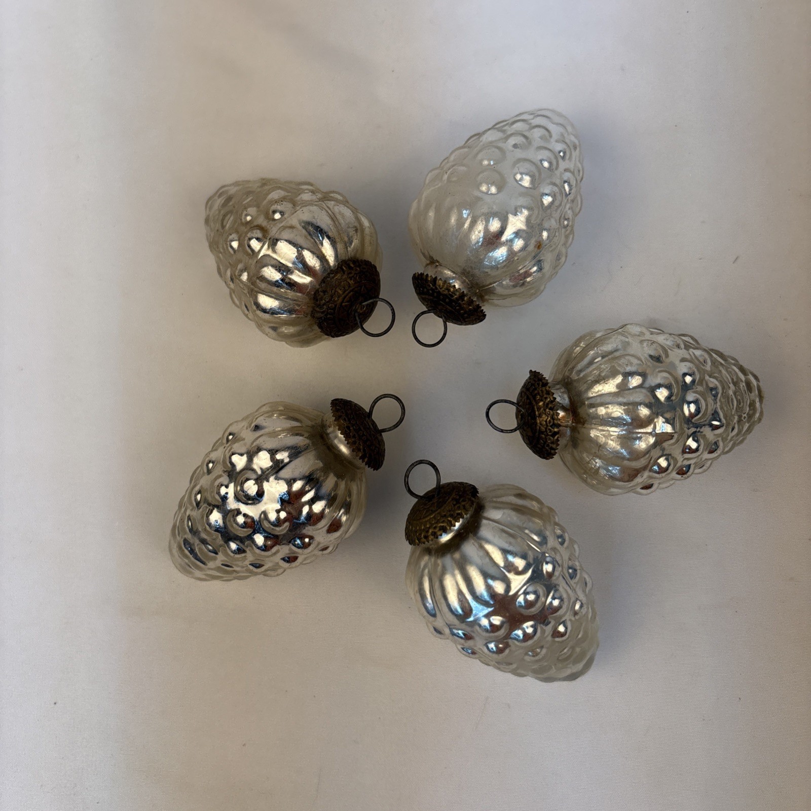 5 VTG 90\'s “Kugel Style” Grape Cluster Christmas Ornaments Silver