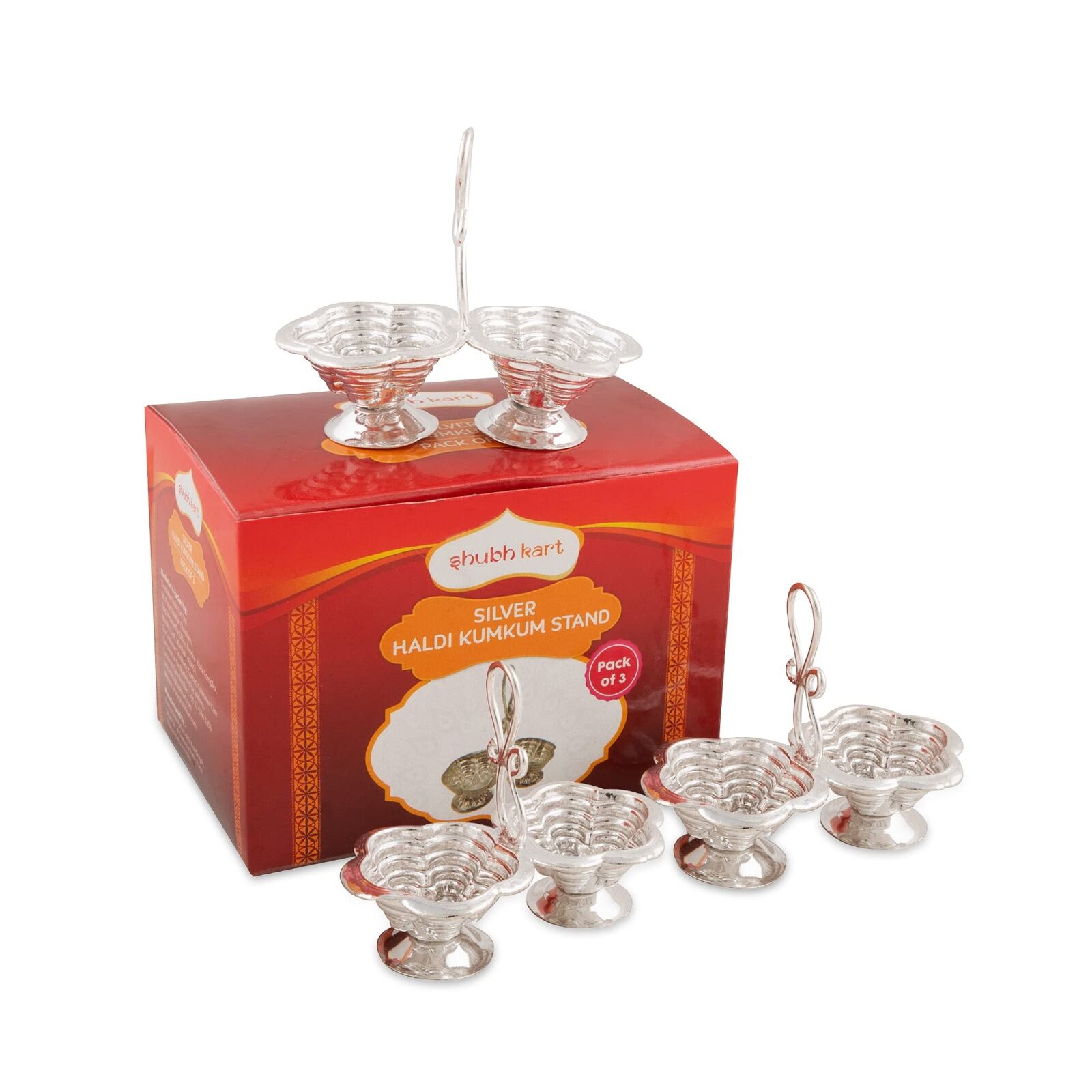 Silver Plated Haldi Kumkum Holder/Stand Set for Puja Home Office Decor Diwali...