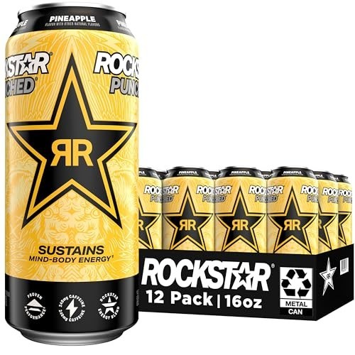 Rockstar Punched Energy Drink, Pineapple, 16 Fl Oz Cans (Pack of 12)