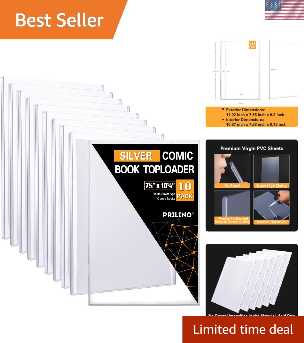 Secure 10 Pack Silver-Age Comic Book Holders - Crystal Clear & Stylish Display