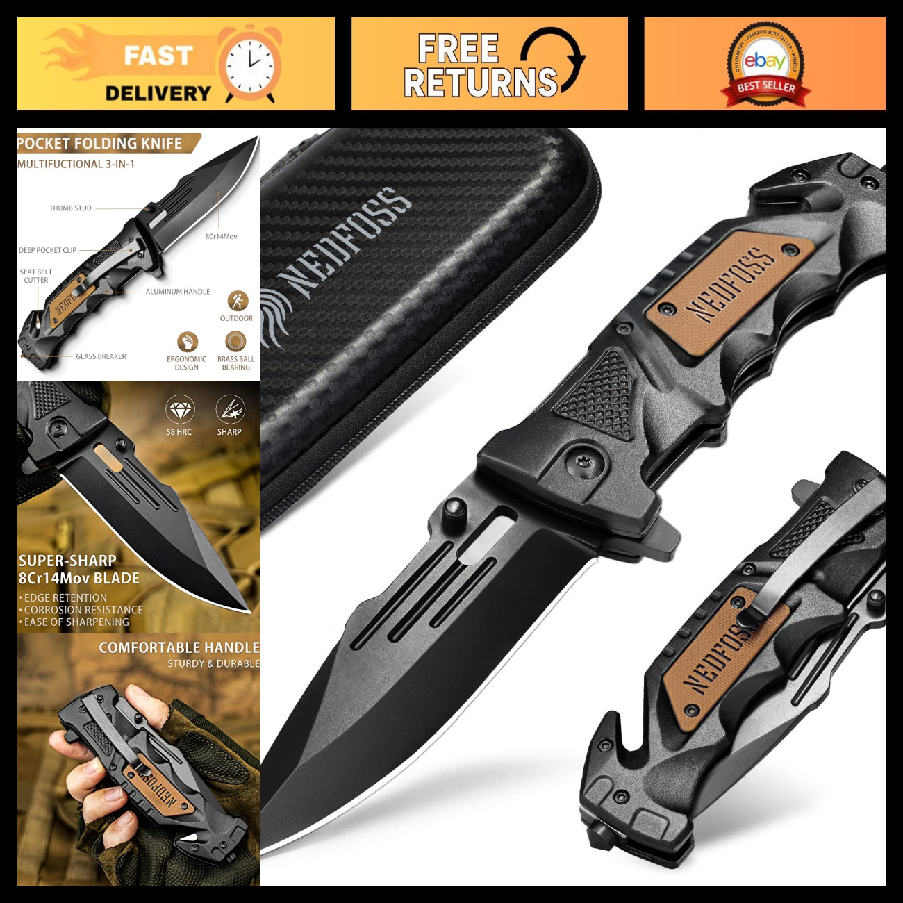 3-in-1 Pocket Folding Knife, Compact EDC Tool, Perfect Gifts for Men & Women