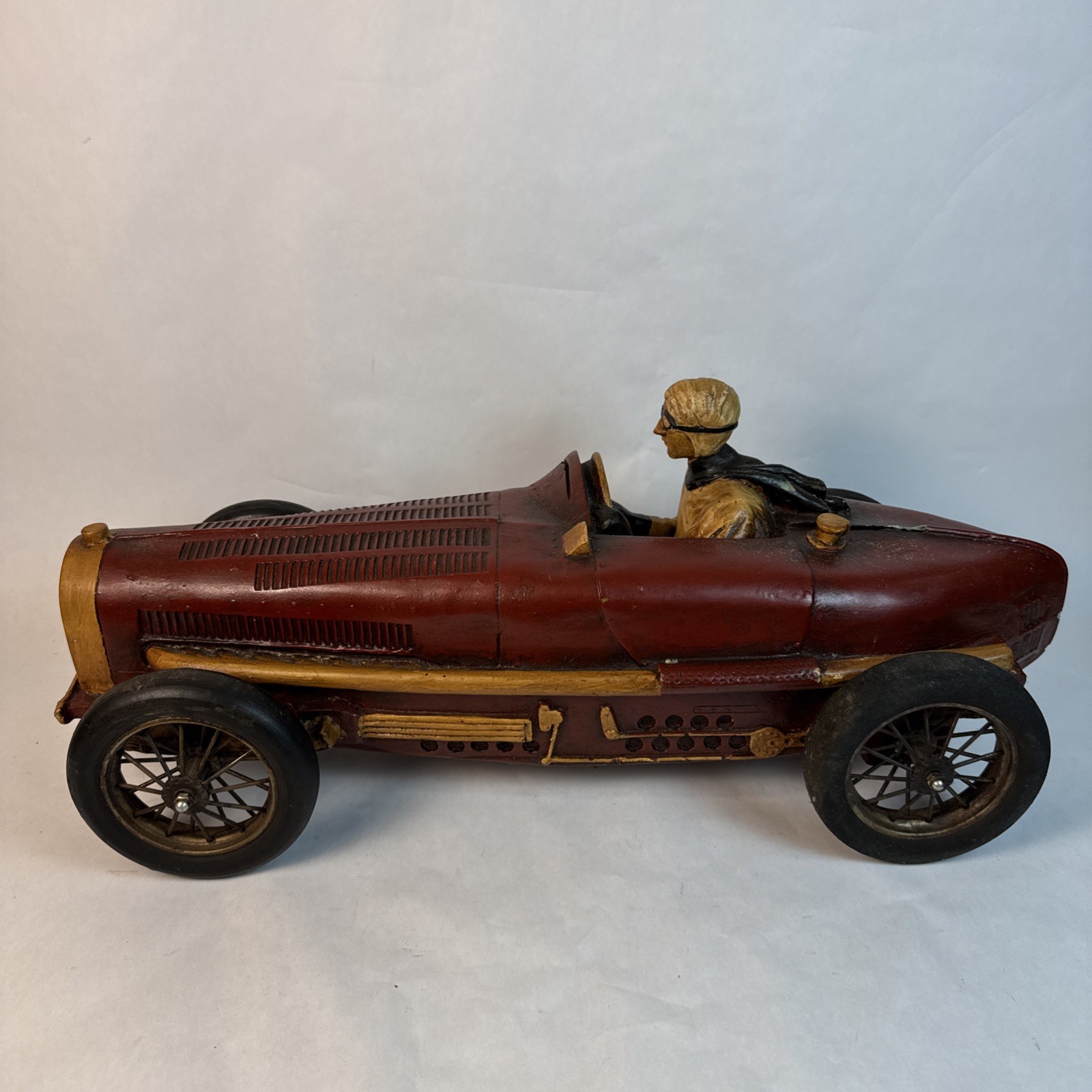 Vintage Large Bugatti 1920’s-1930’s Style Resin Race Car W/driver Sculpture 28”