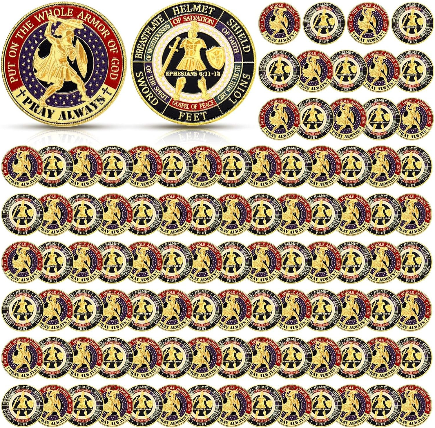 96 PCS Armor of God Challenge Coins Bulk Christian Commemorative Gift Tokens