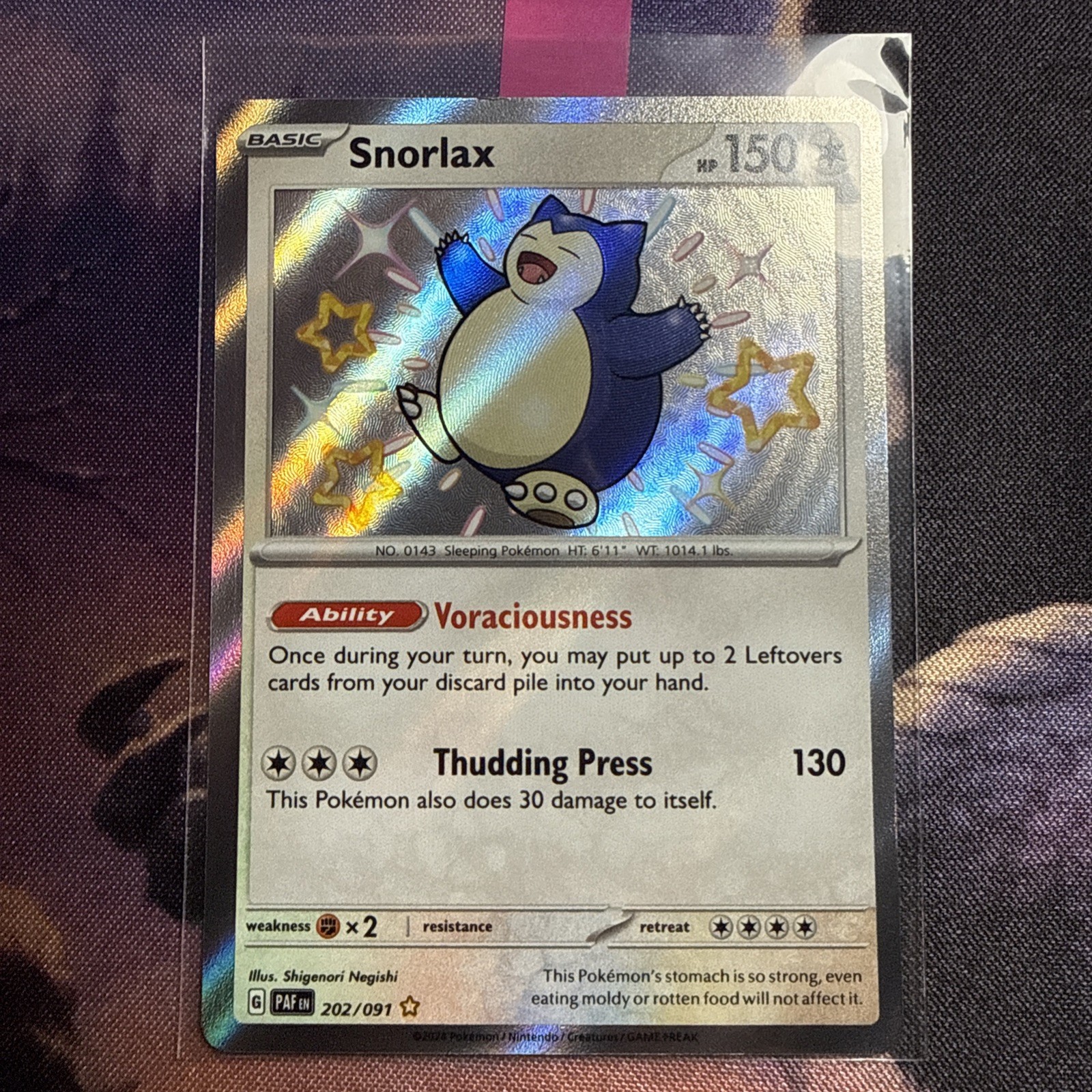 Pokemon TCG Snorlax Holo Shiny Rare EN SV Paldean Fates 202/091 NM