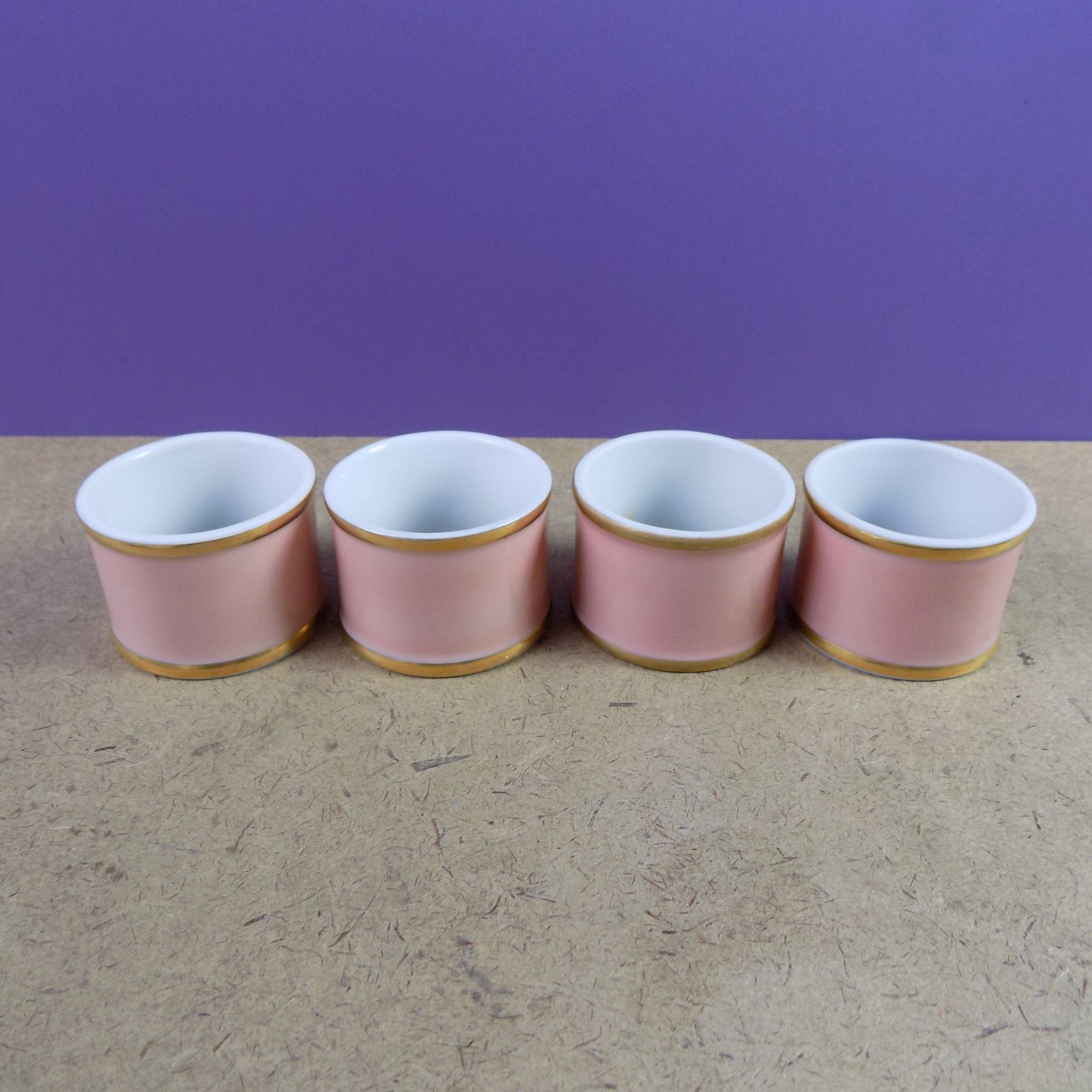 4 Fitz & Floyd Porcelain Versailles Dusty Rose Napkin Rings Pink Gold VGC
