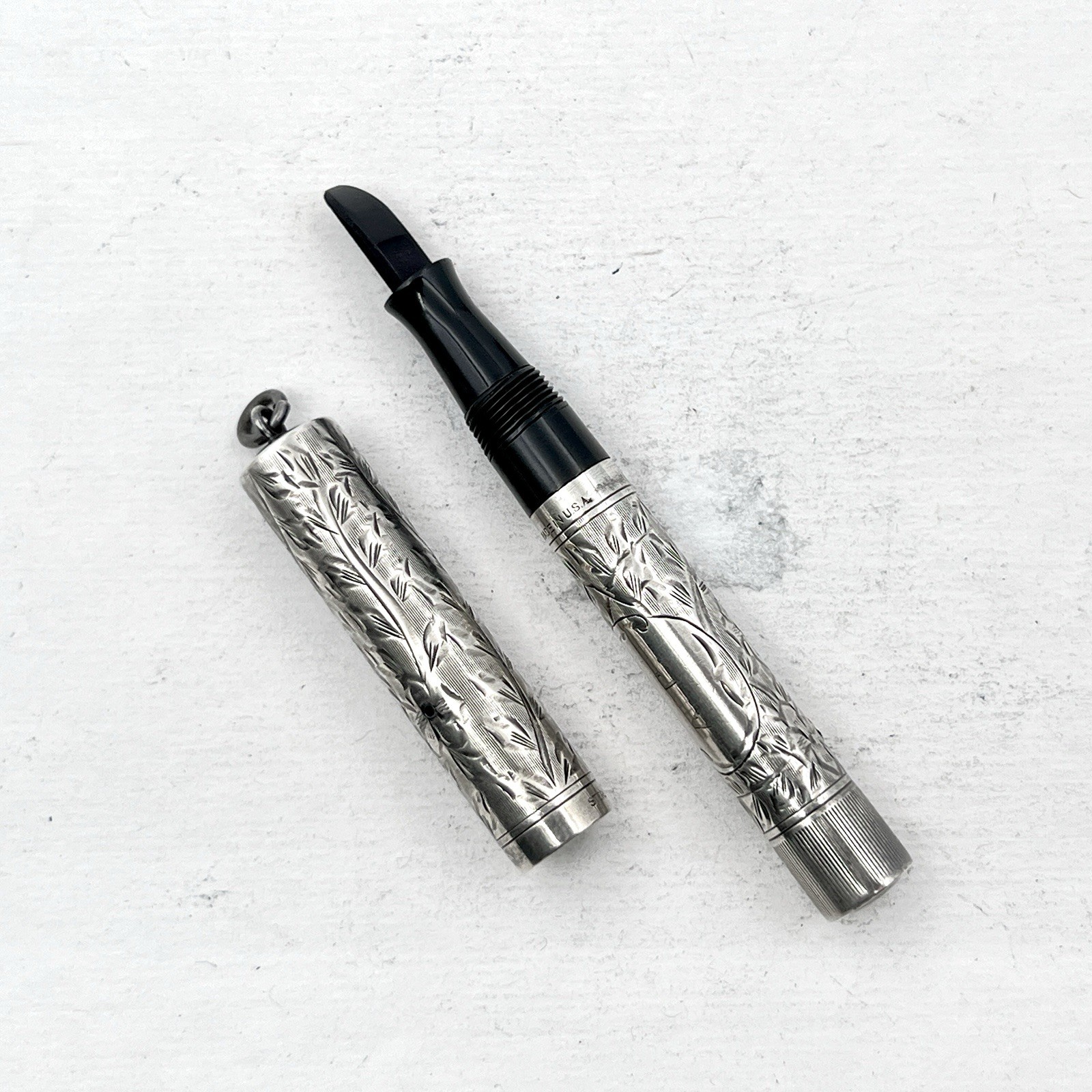 VTG Waterman 452 1/2V Ring Top Fountain Pen Sterling Silver Floral No Nib AS IS