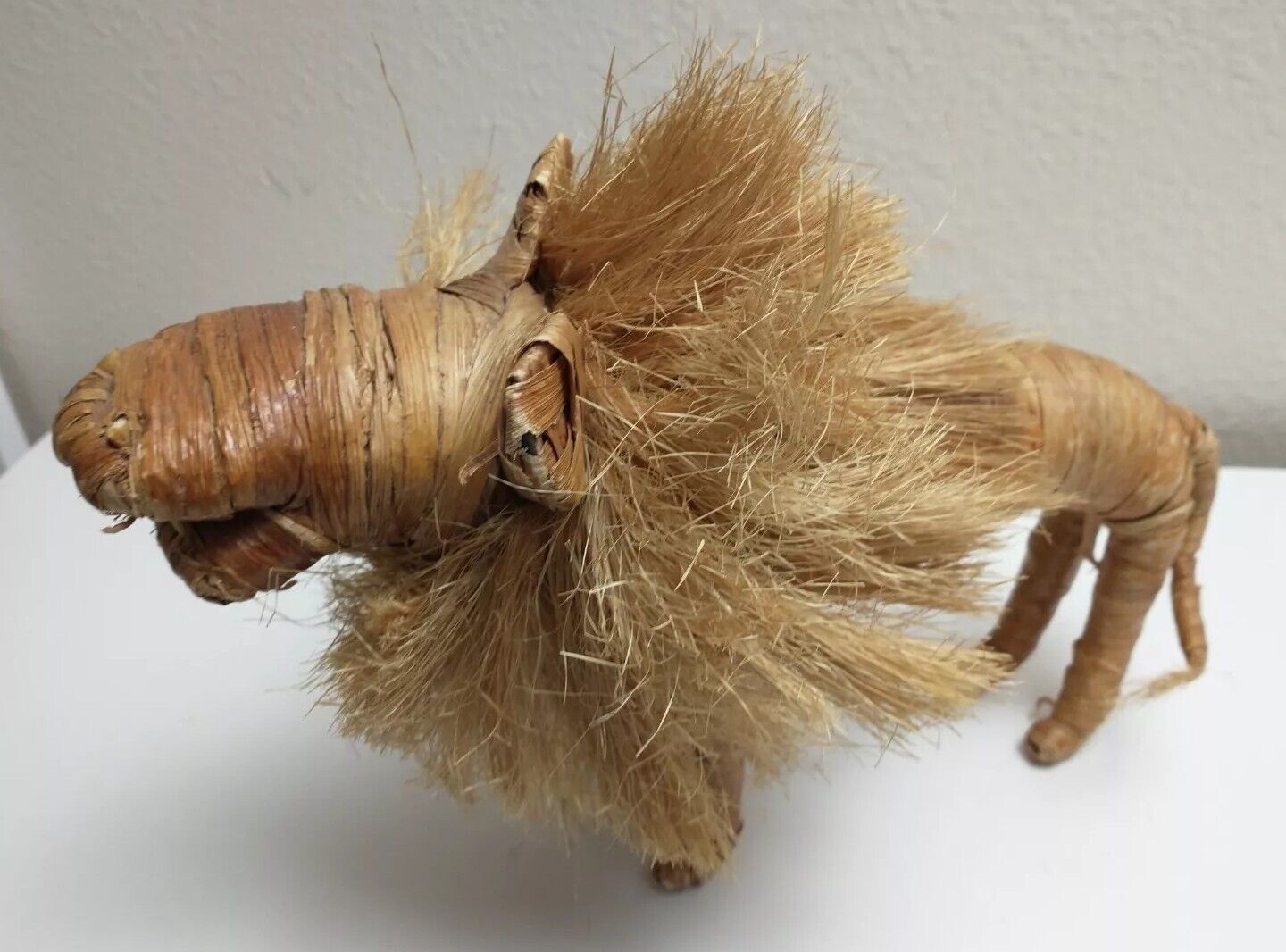 Vintage Woven Wicker Natural Fiber Lion Sculpture Figurine 11\