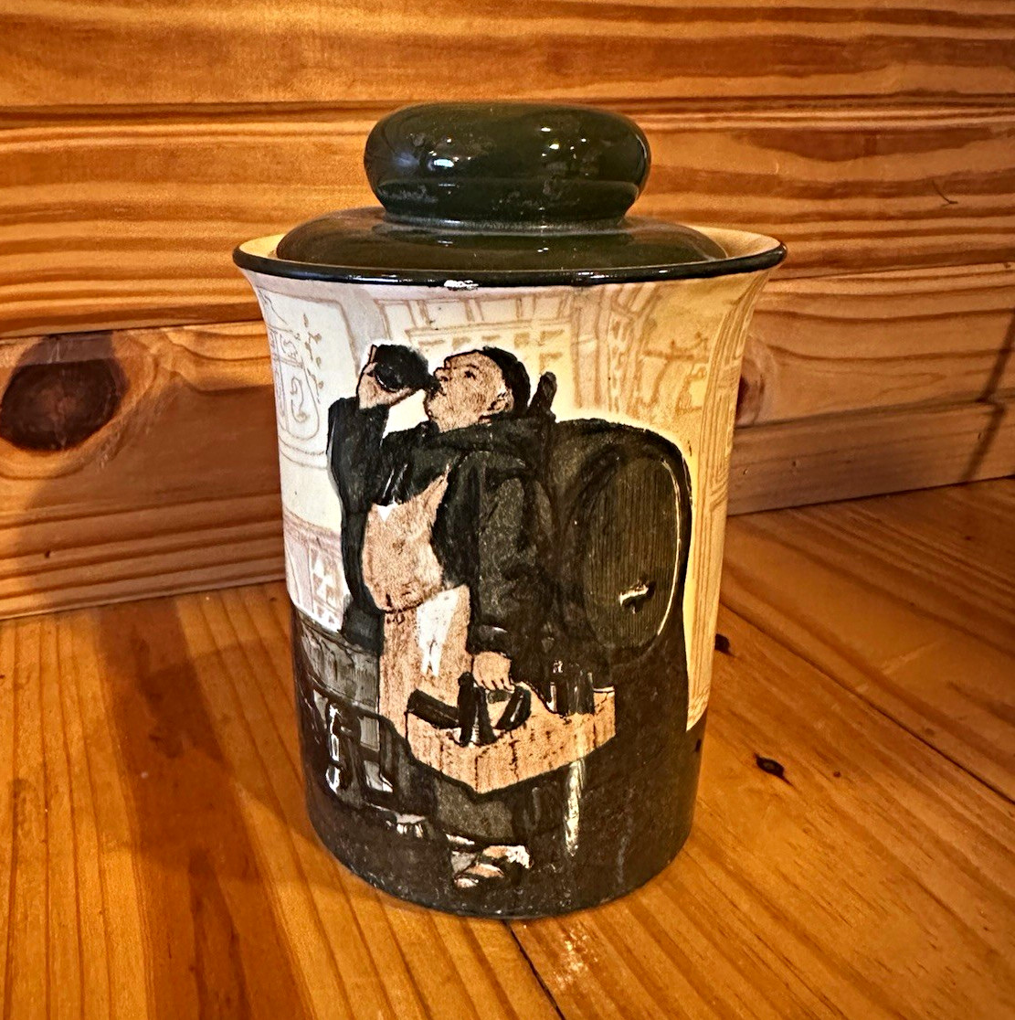 Royal Doulton Monks In The Cellar Noke Series Ware Lidded Tobacco Jar 5.25\